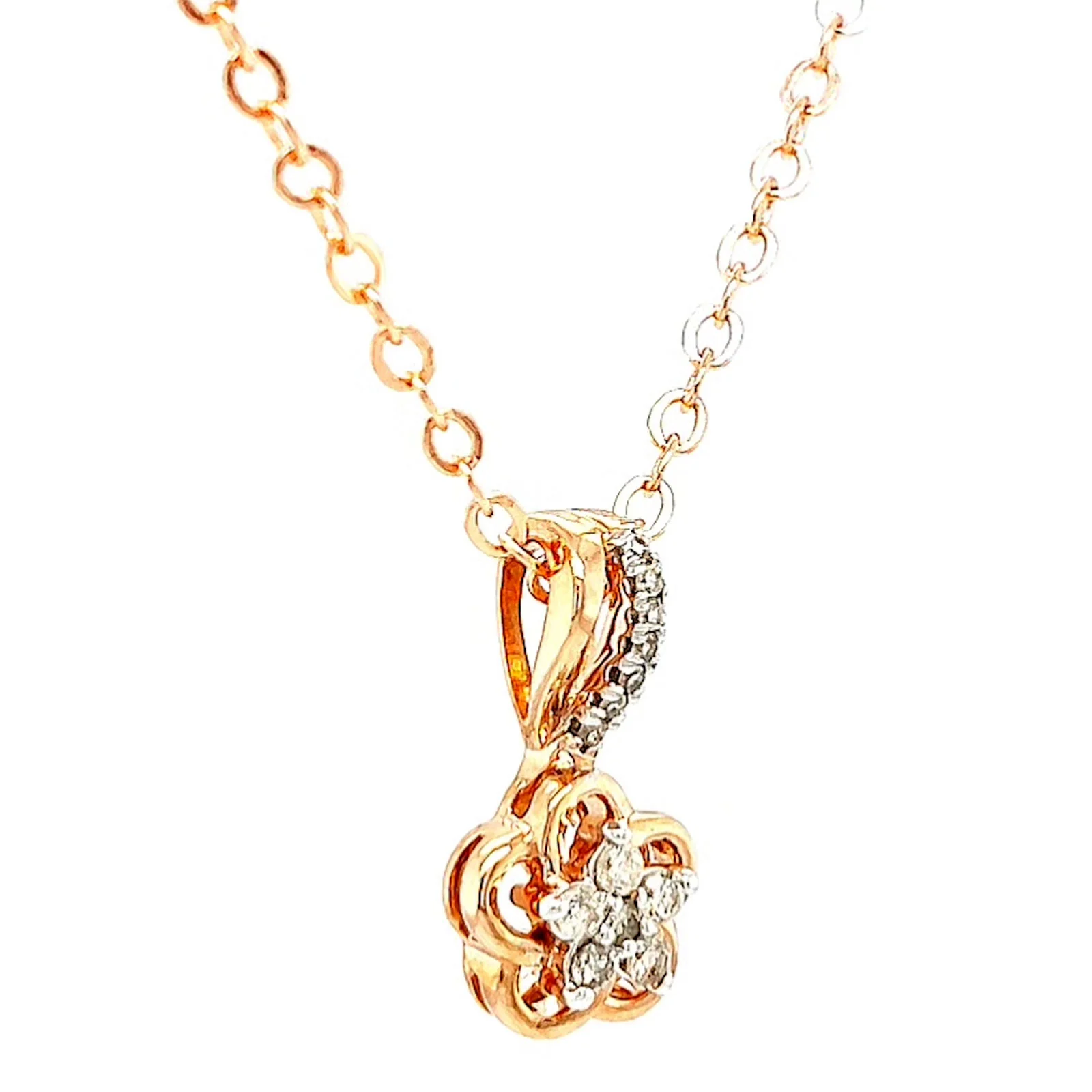 9ct Rose Gold Round Brilliant Cut Flower with 0.10 Carat tw of Diamond Pendant - Image 67