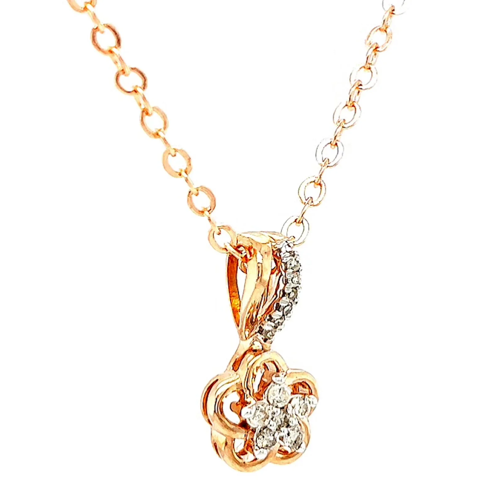 9ct Rose Gold Round Brilliant Cut Flower with 0.10 Carat tw of Diamond Pendant - Image 68