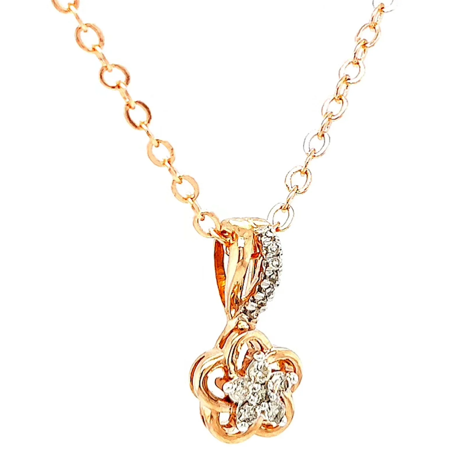 9ct Rose Gold Round Brilliant Cut Flower with 0.10 Carat tw of Diamond Pendant - Image 69