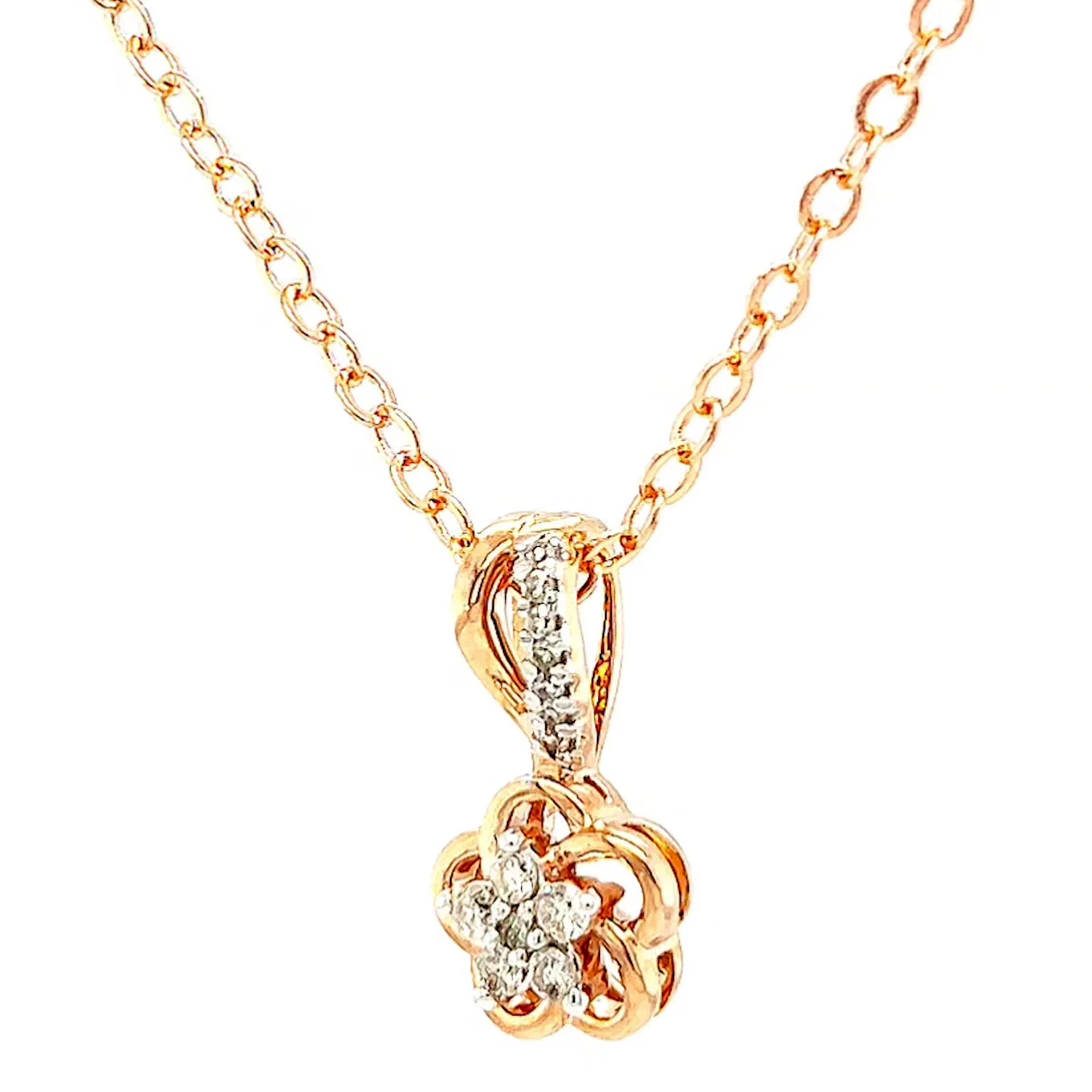 9ct Rose Gold Round Brilliant Cut Flower with 0.10 Carat tw of Diamond Pendant - Image 7