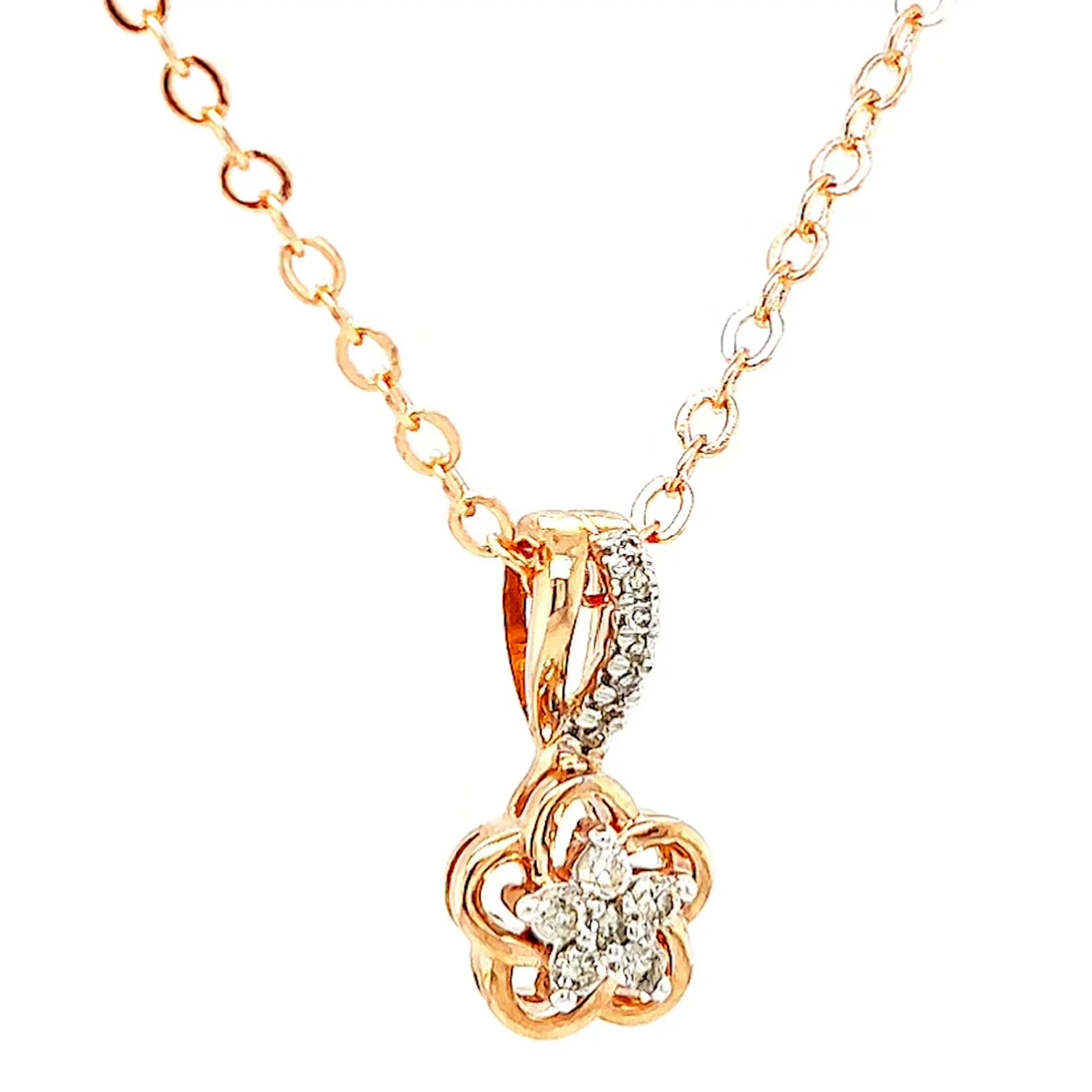 9ct Rose Gold Round Brilliant Cut Flower with 0.10 Carat tw of Diamond Pendant - Image 70