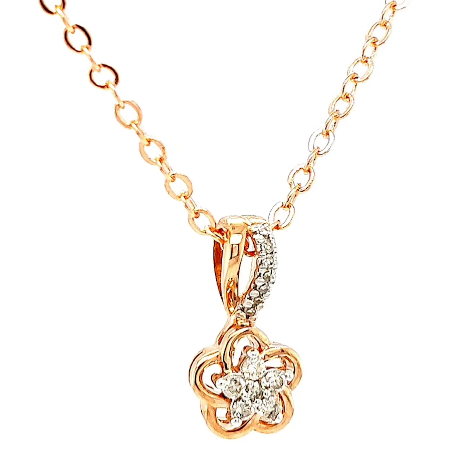 9ct Rose Gold Round Brilliant Cut Flower with 0.10 Carat tw of Diamond Pendant - Image 71