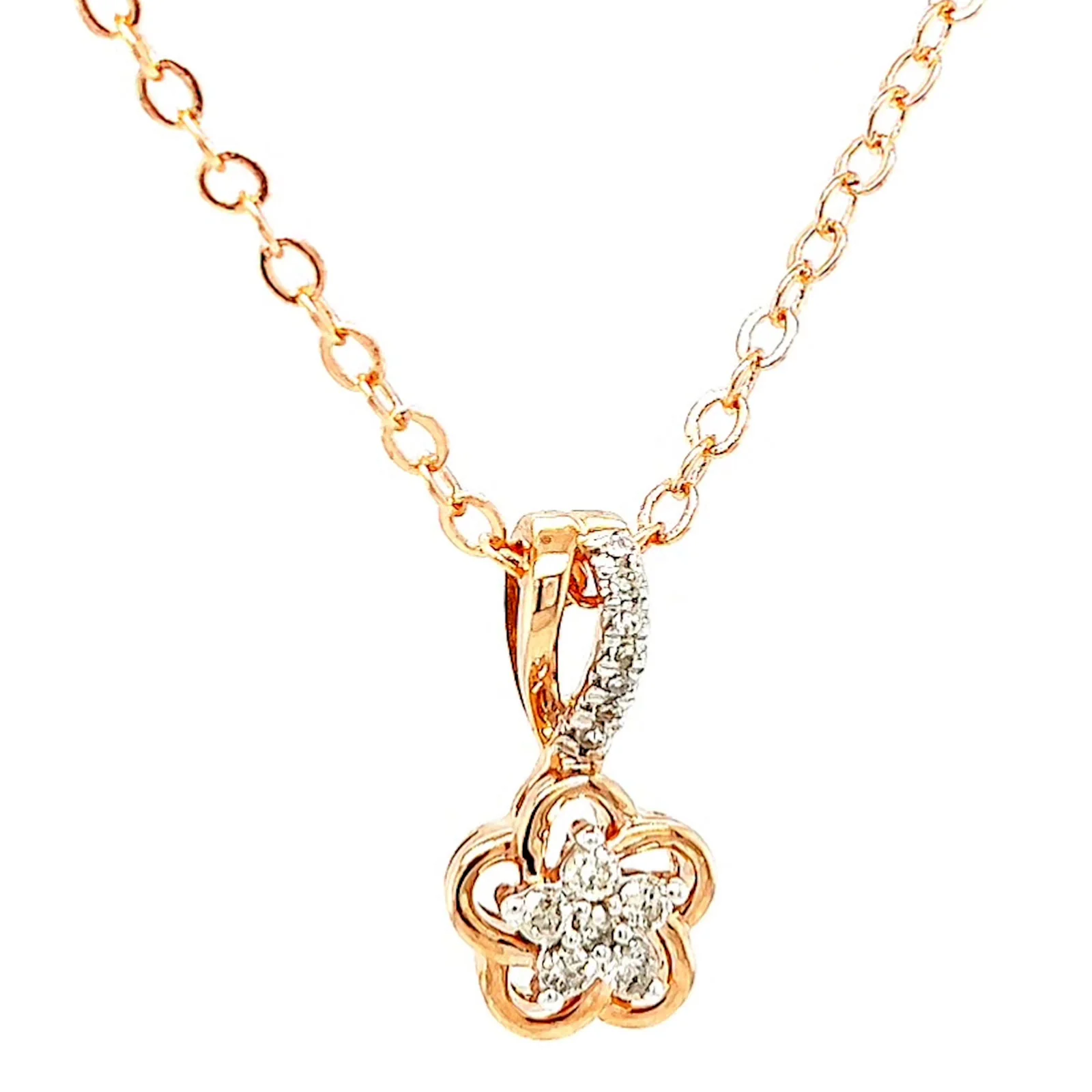9ct Rose Gold Round Brilliant Cut Flower with 0.10 Carat tw of Diamond Pendant - Image 72
