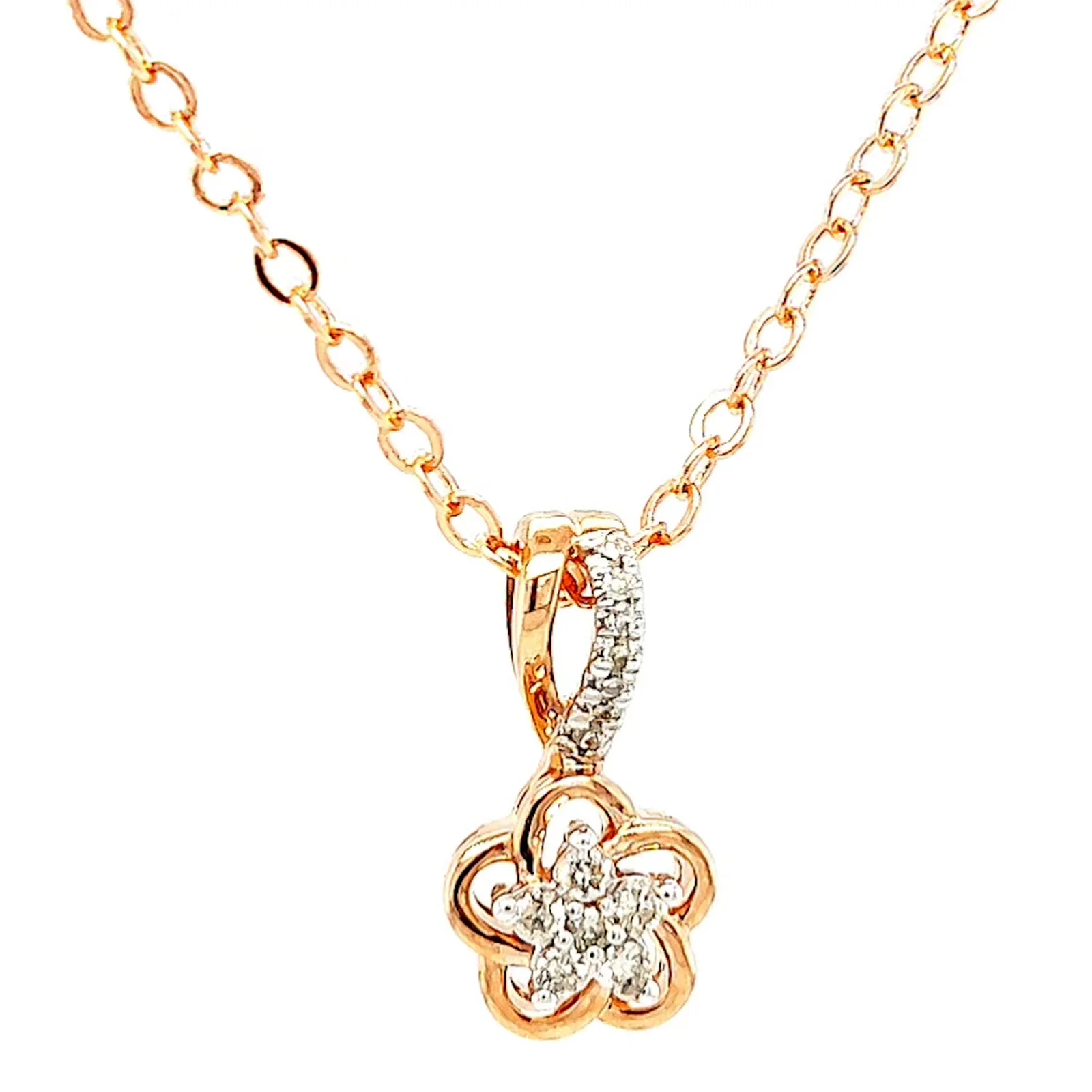 9ct Rose Gold Round Brilliant Cut Flower with 0.10 Carat tw of Diamond Pendant - Image 73