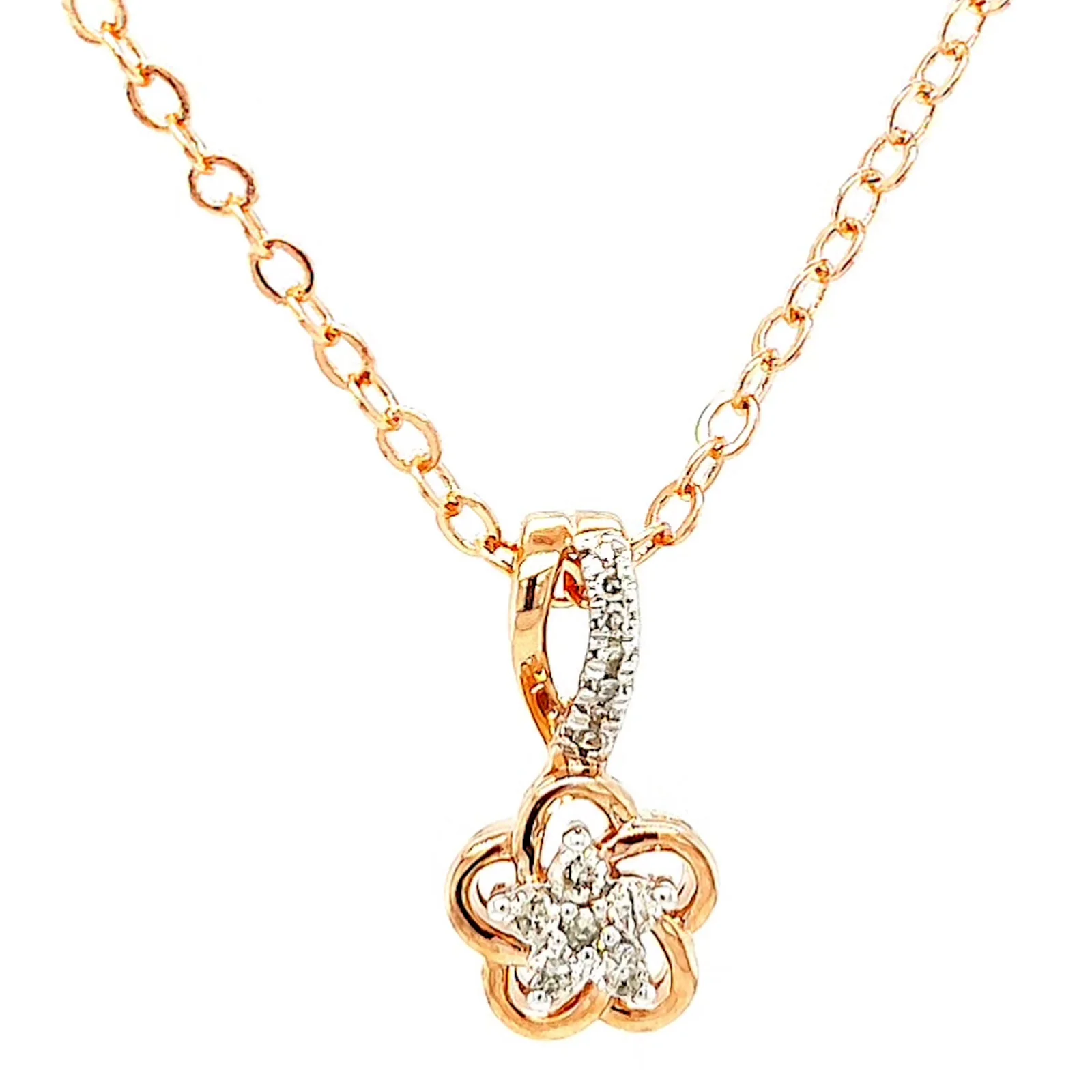 9ct Rose Gold Round Brilliant Cut Flower with 0.10 Carat tw of Diamond Pendant - Image 74