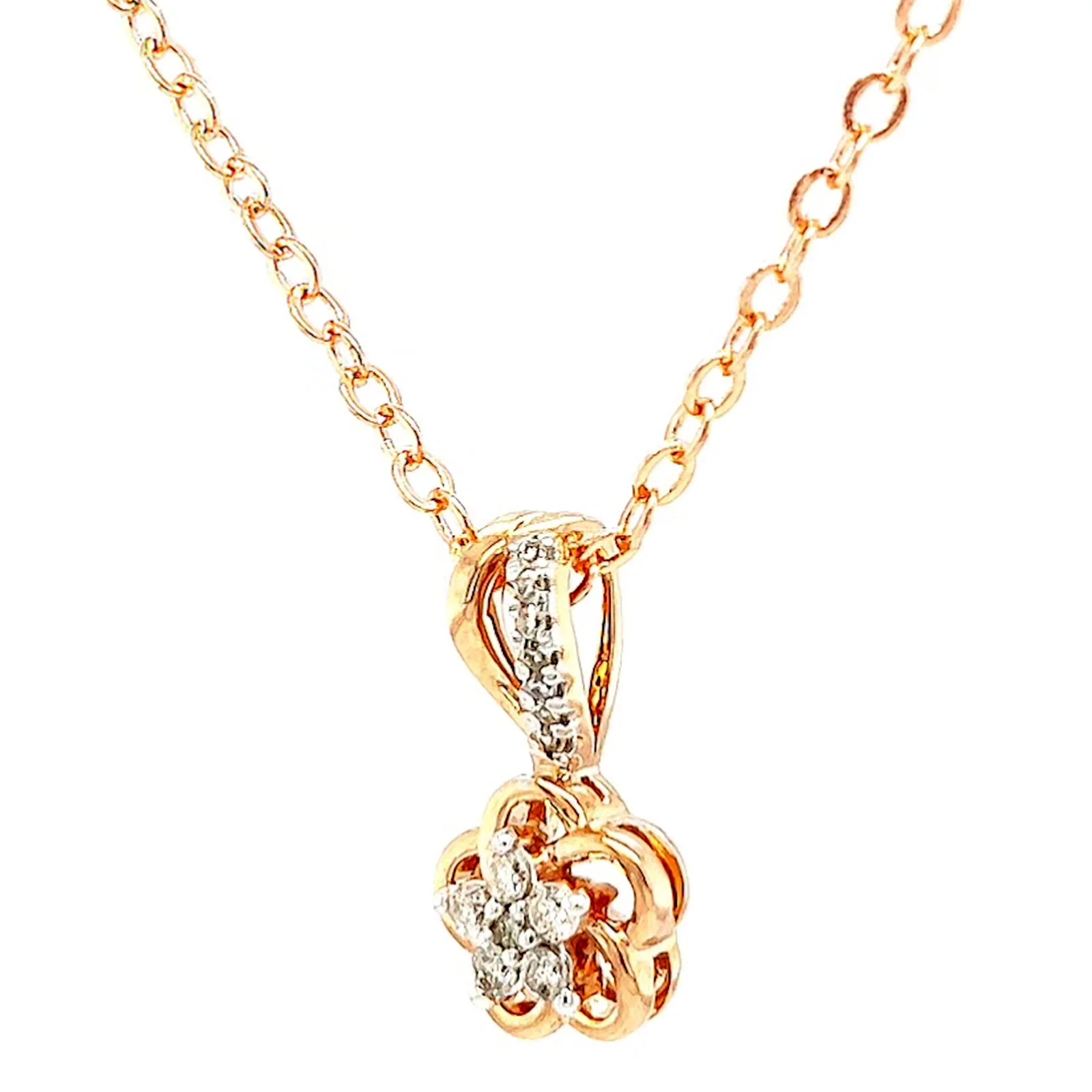 9ct Rose Gold Round Brilliant Cut Flower with 0.10 Carat tw of Diamond Pendant - Image 8