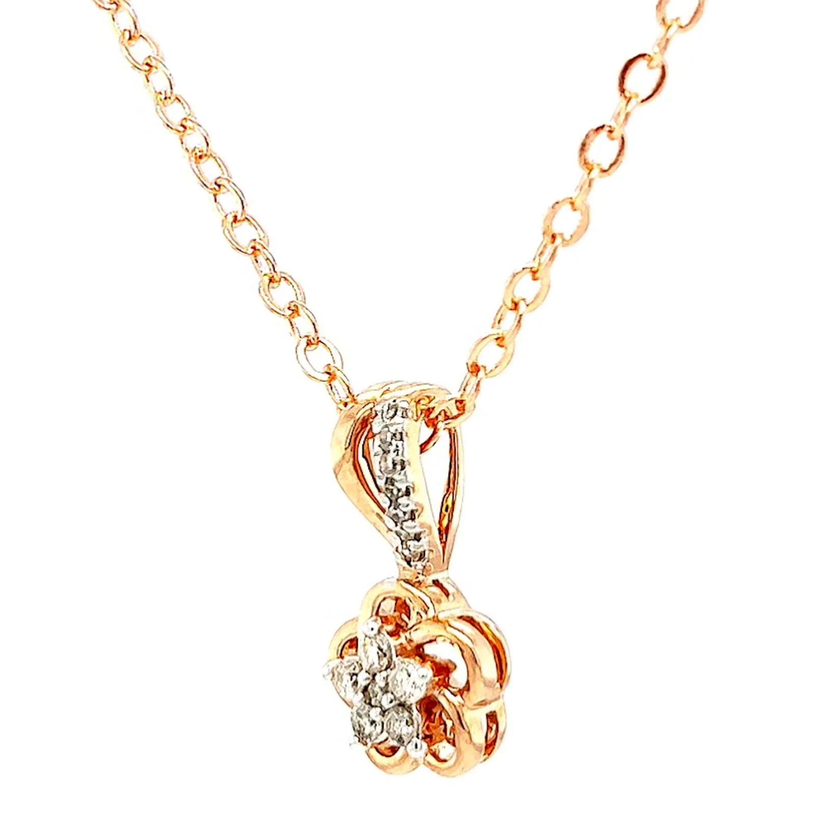 9ct Rose Gold Round Brilliant Cut Flower with 0.10 Carat tw of Diamond Pendant - Image 9