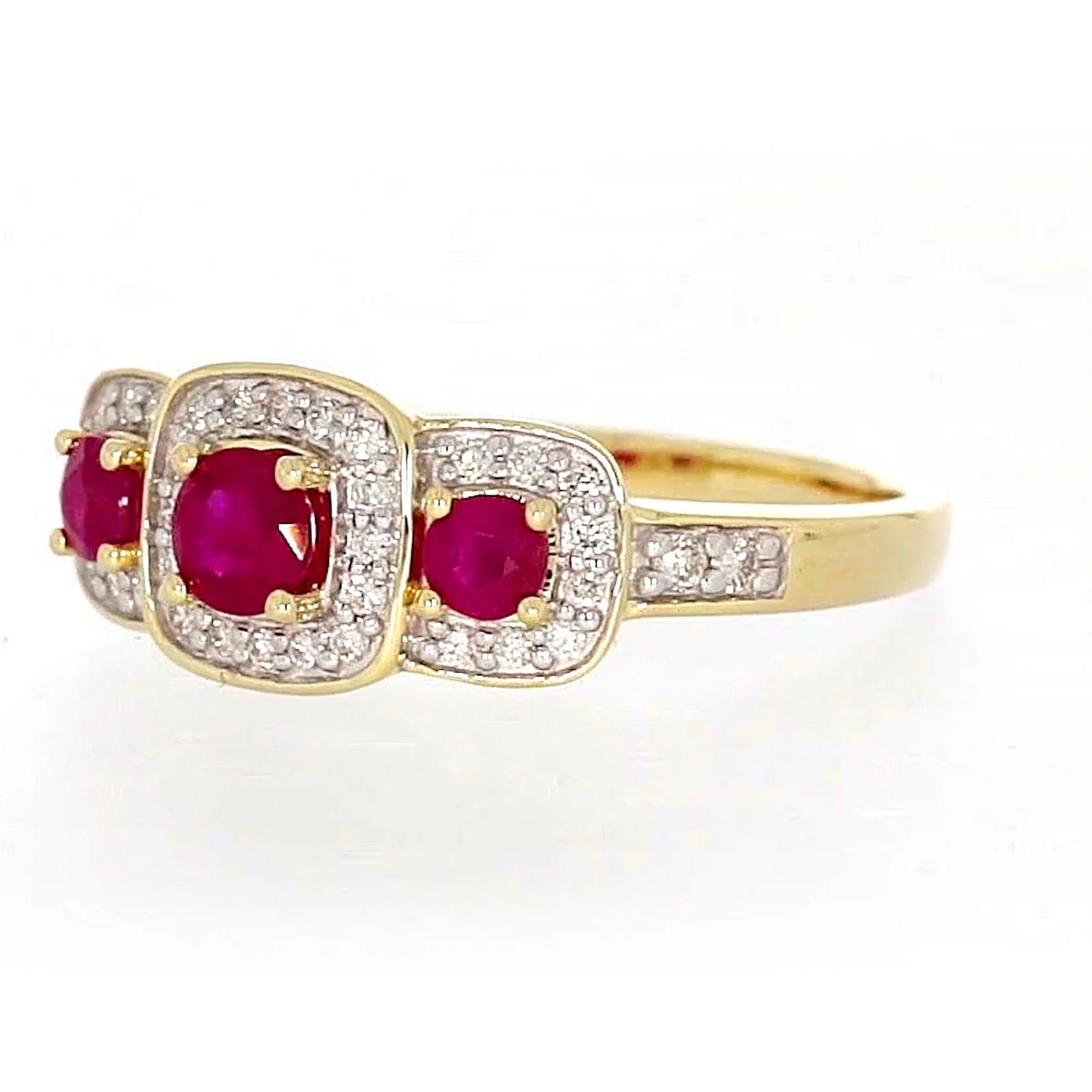 9ct Yellow Gold Round Brilliant Cut Natural Ruby with 0.20 CARAT tw of Diamonds Ring - Image 8