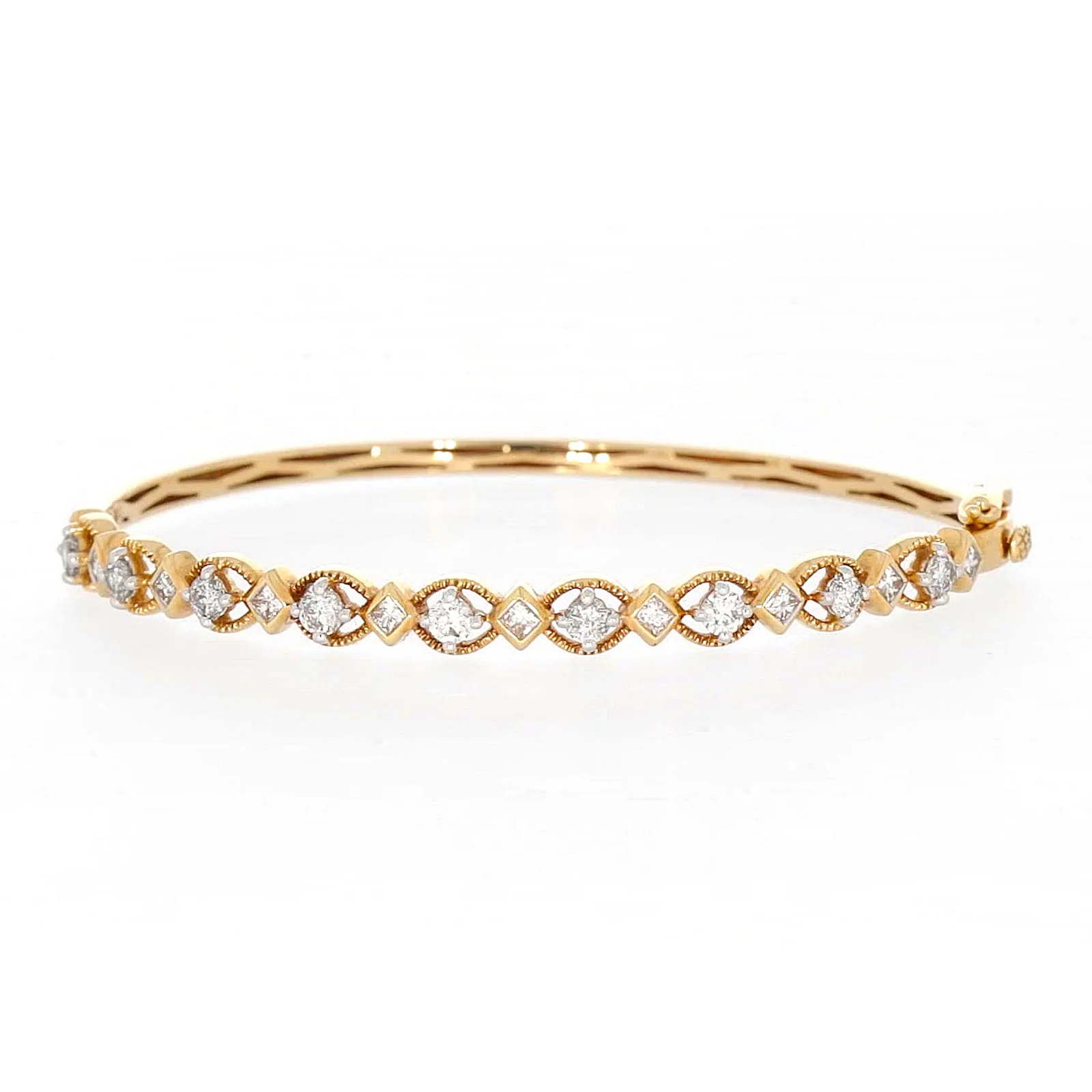 Paris 14ct Yellow Gold Princess & Round Brilliant Cut with 1 1/2 CARAT tw of Diamonds Bangle - Image 2