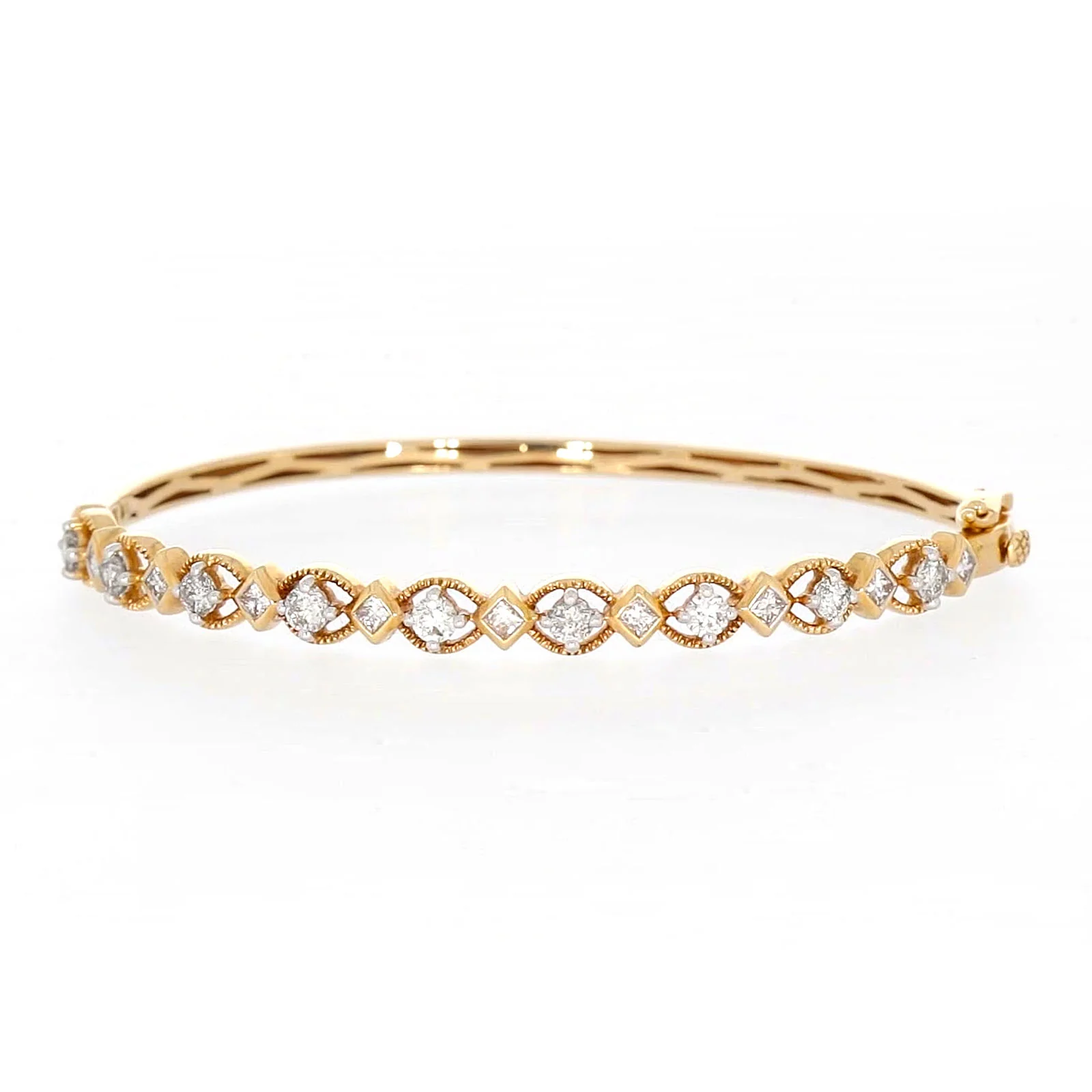 Paris 14ct Yellow Gold Princess & Round Brilliant Cut with 1 1/2 CARAT tw of Diamonds Bangle - Image 3