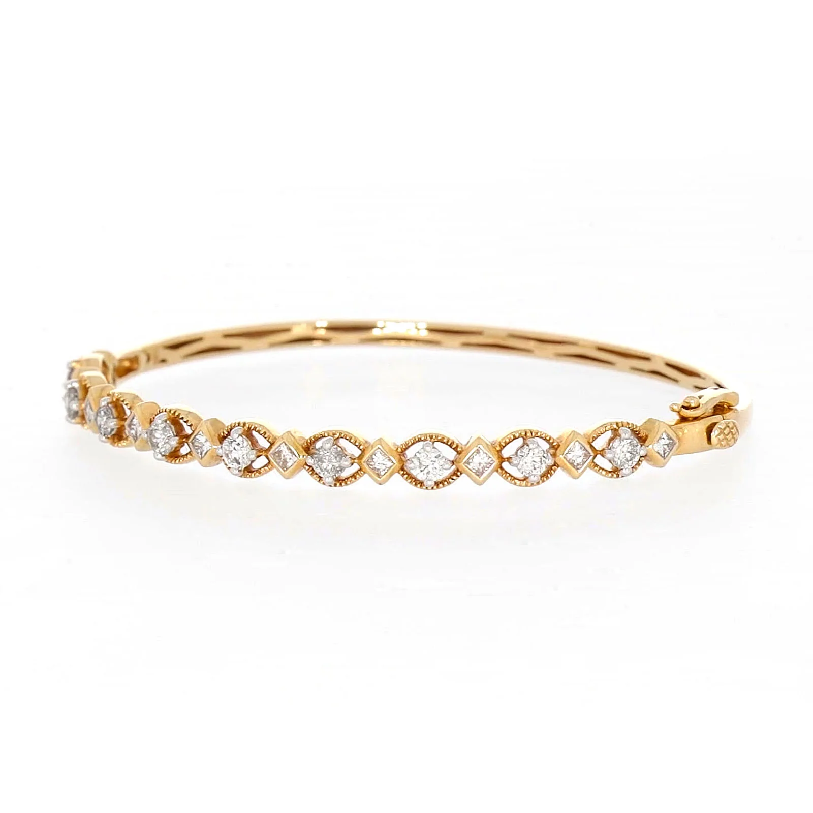 Paris 14ct Yellow Gold Princess & Round Brilliant Cut with 1 1/2 CARAT tw of Diamonds Bangle - Image 7