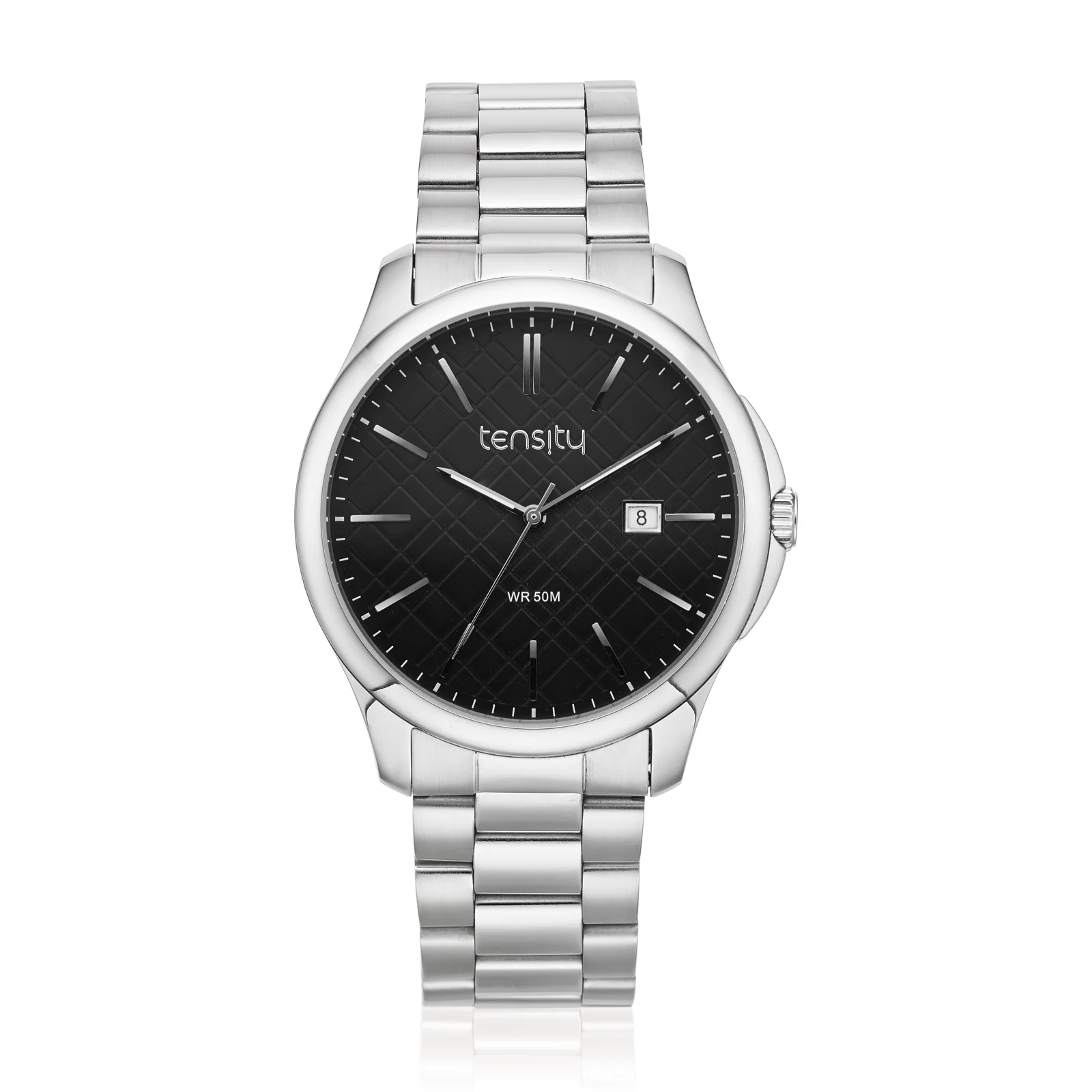 Tensity Silver Tone Black Dial 50WR Date Watch
