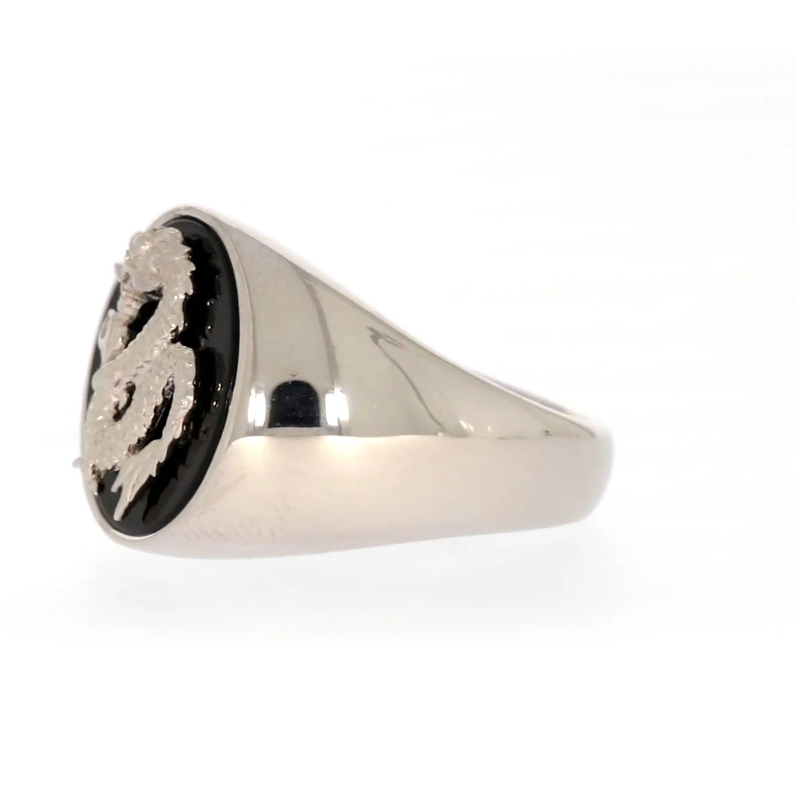 Sterling Silver Cubic Zirconia & Black Onyx Dragon Signet Mens Ring - Image 15