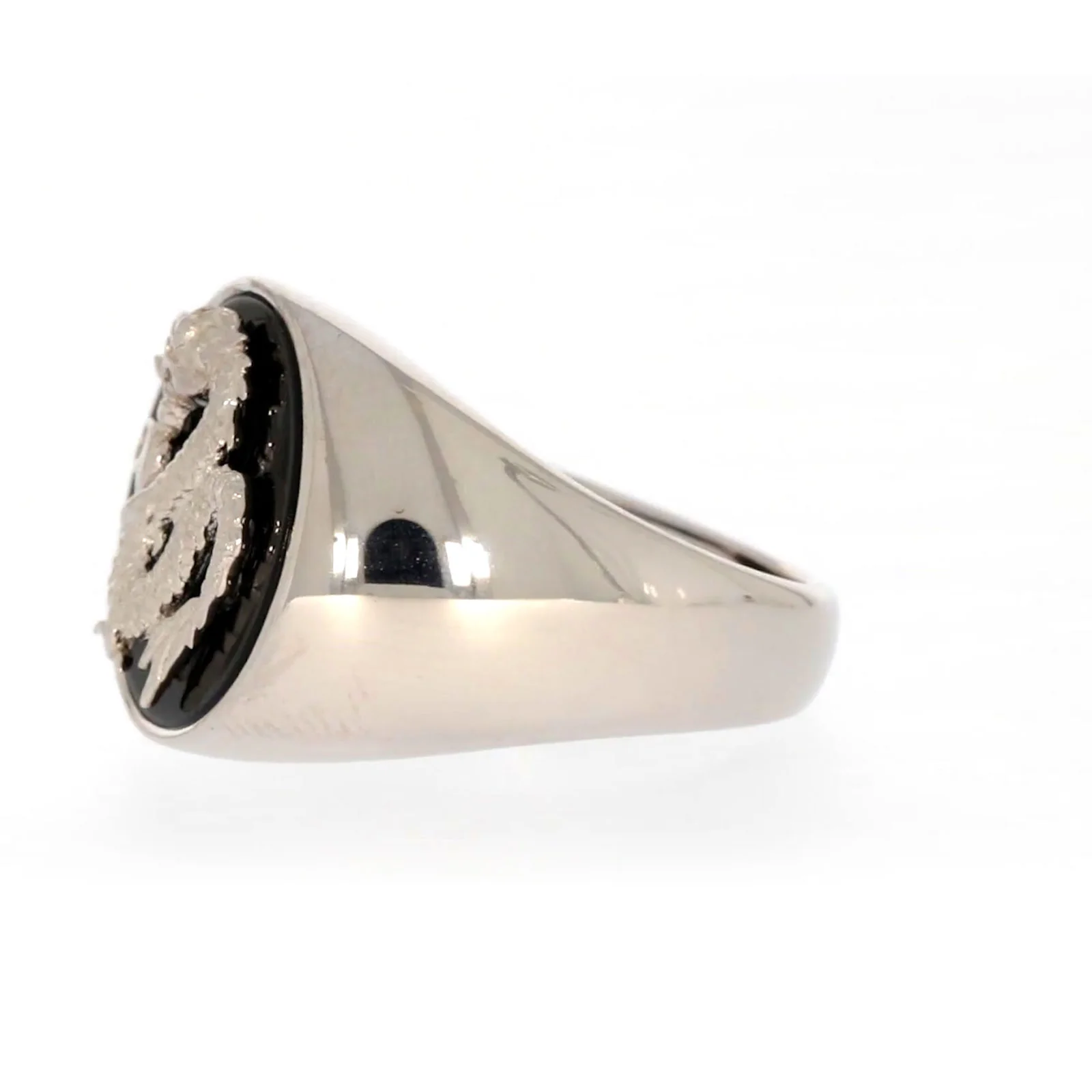 Sterling Silver Cubic Zirconia & Black Onyx Dragon Signet Mens Ring - Image 16