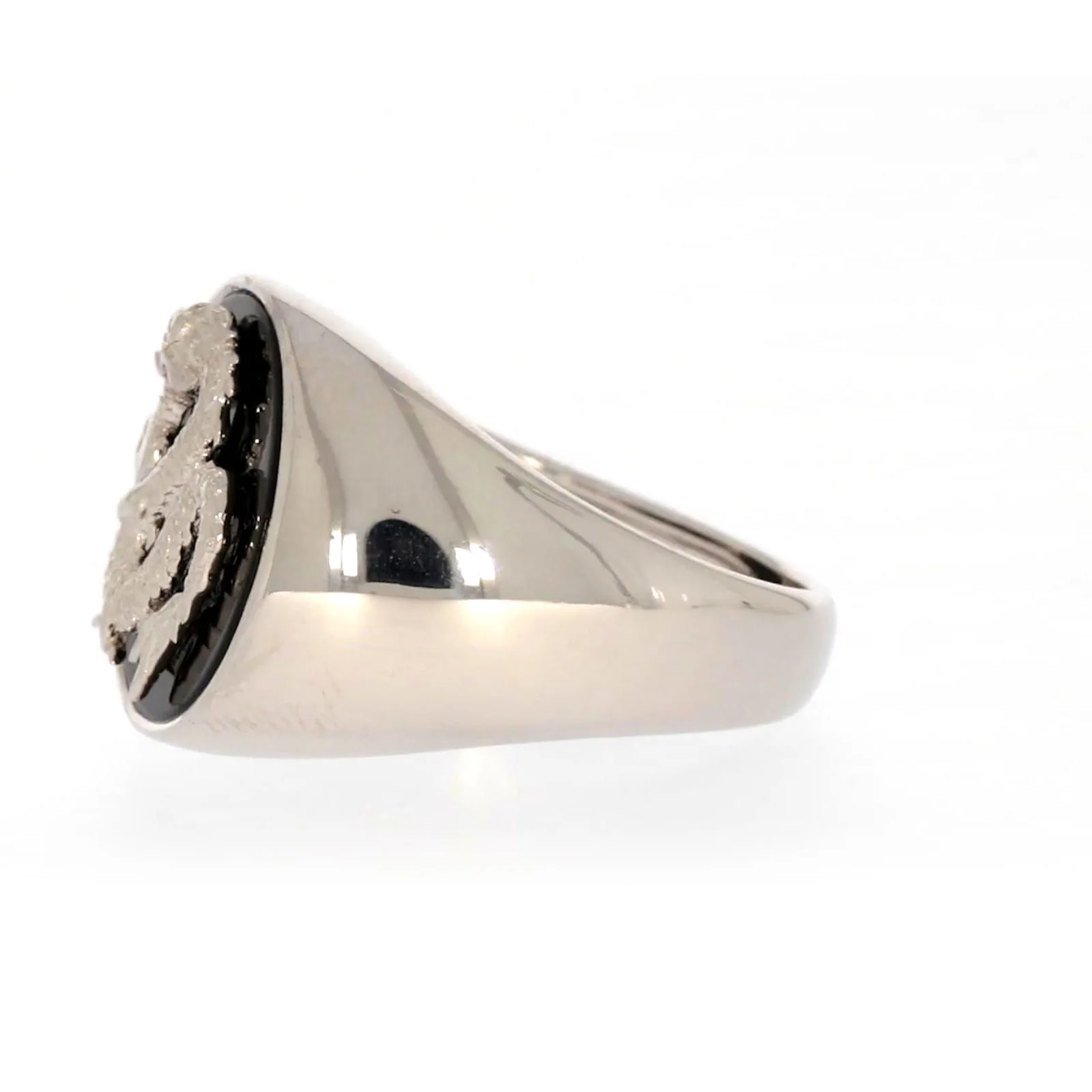 Sterling Silver Cubic Zirconia & Black Onyx Dragon Signet Mens Ring - Image 17