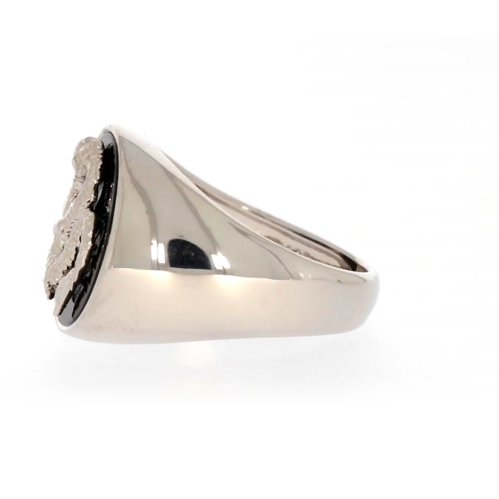 Sterling Silver Cubic Zirconia & Black Onyx Dragon Signet Mens Ring - Image 18