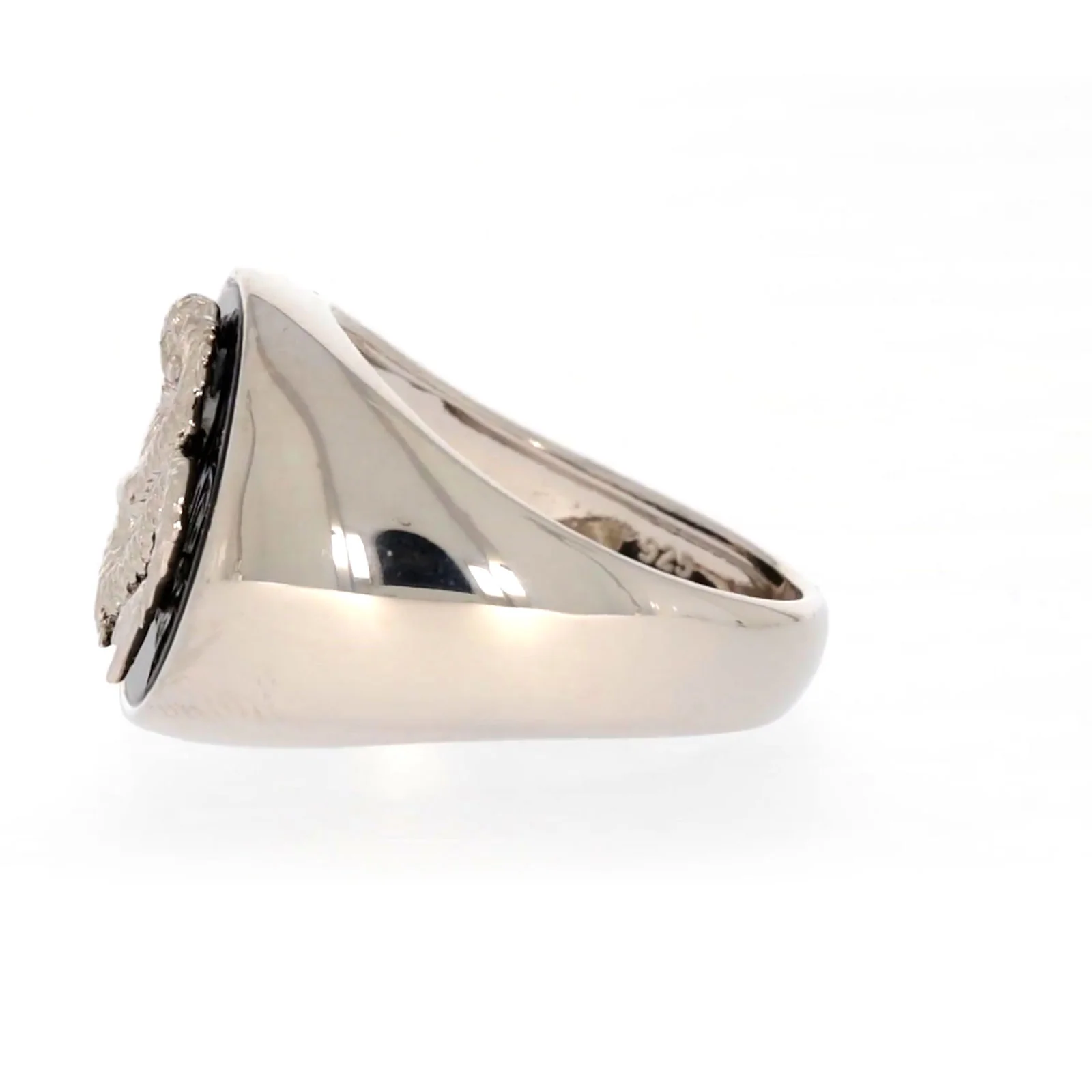 Sterling Silver Cubic Zirconia & Black Onyx Dragon Signet Mens Ring - Image 19
