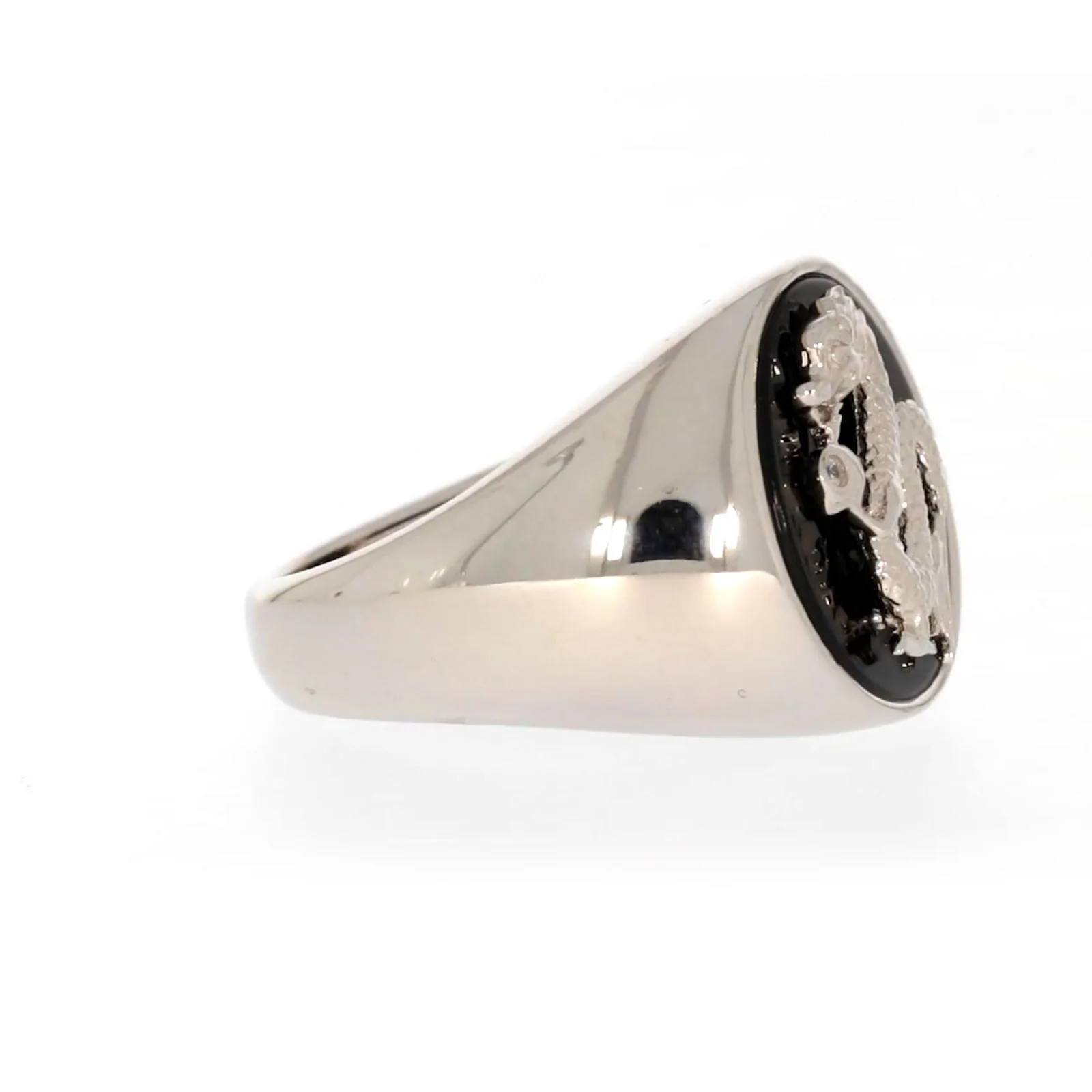 Sterling Silver Cubic Zirconia & Black Onyx Dragon Signet Mens Ring - Image 62
