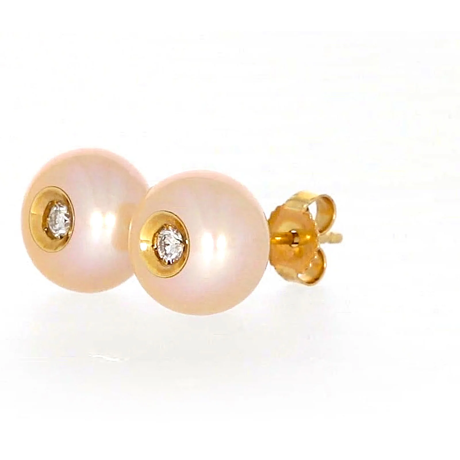 14ct Yellow Gold Freshwater Pearl & Diamond Set Stud Earrings - Image 10