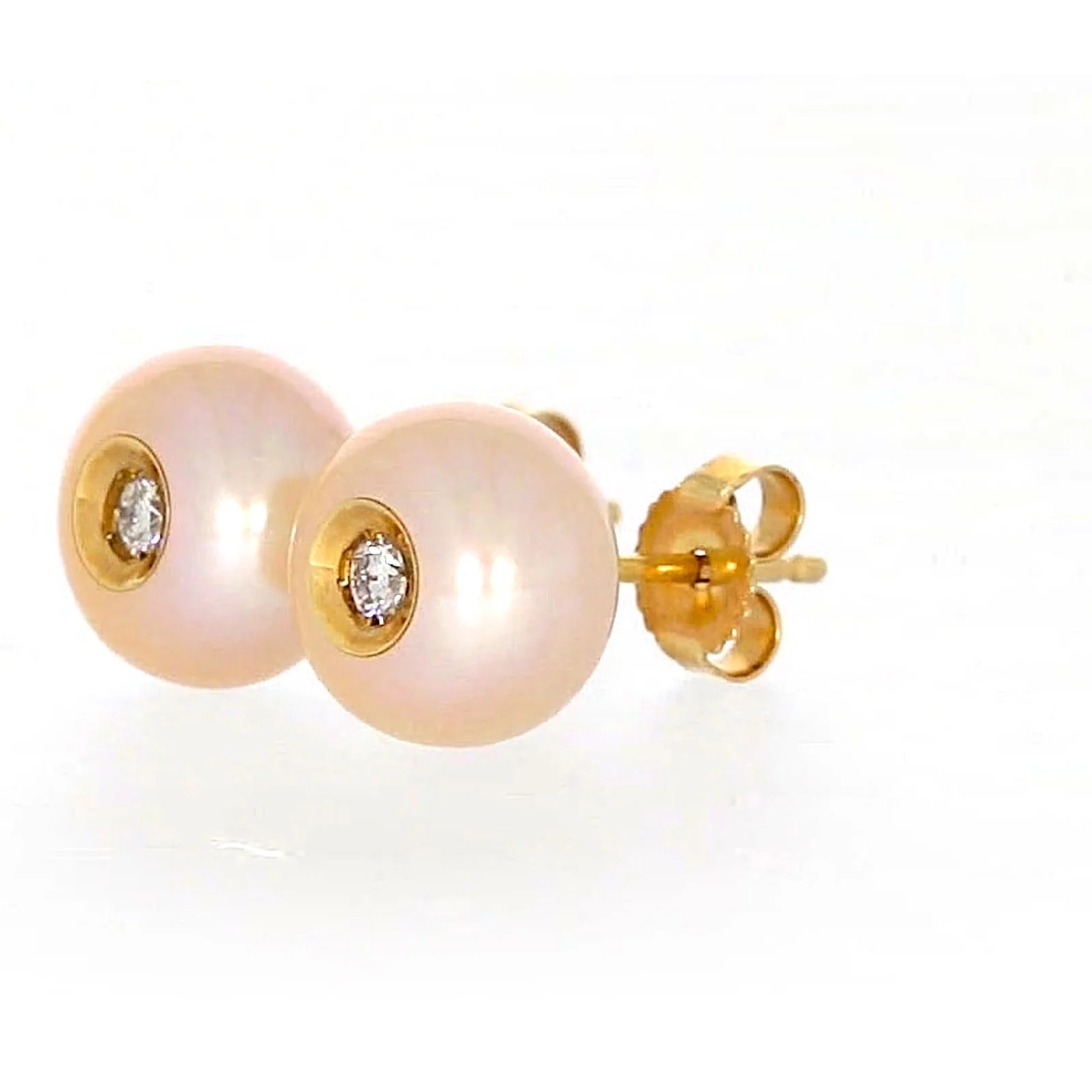 14ct Yellow Gold Freshwater Pearl & Diamond Set Stud Earrings - Image 11