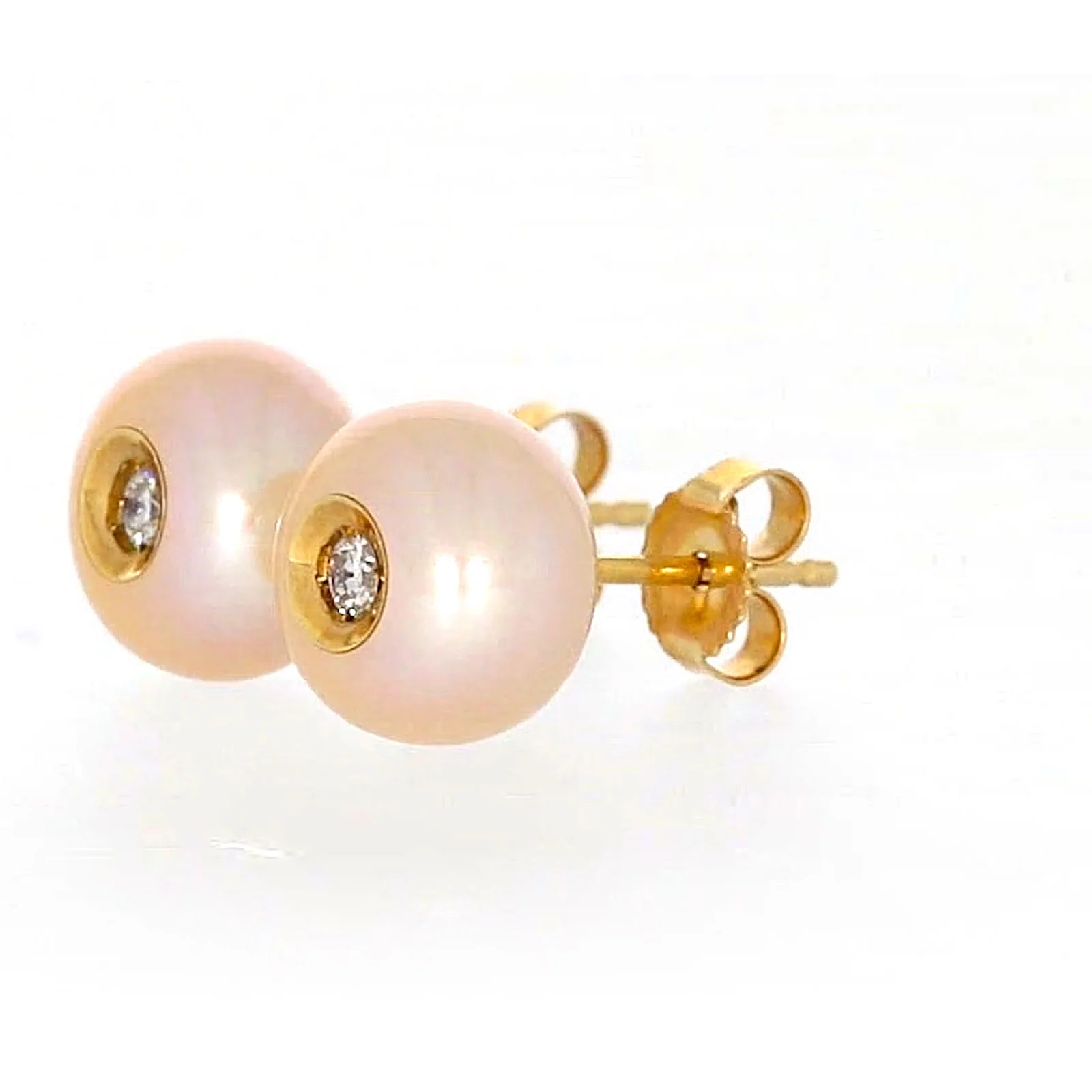 14ct Yellow Gold Freshwater Pearl & Diamond Set Stud Earrings - Image 12