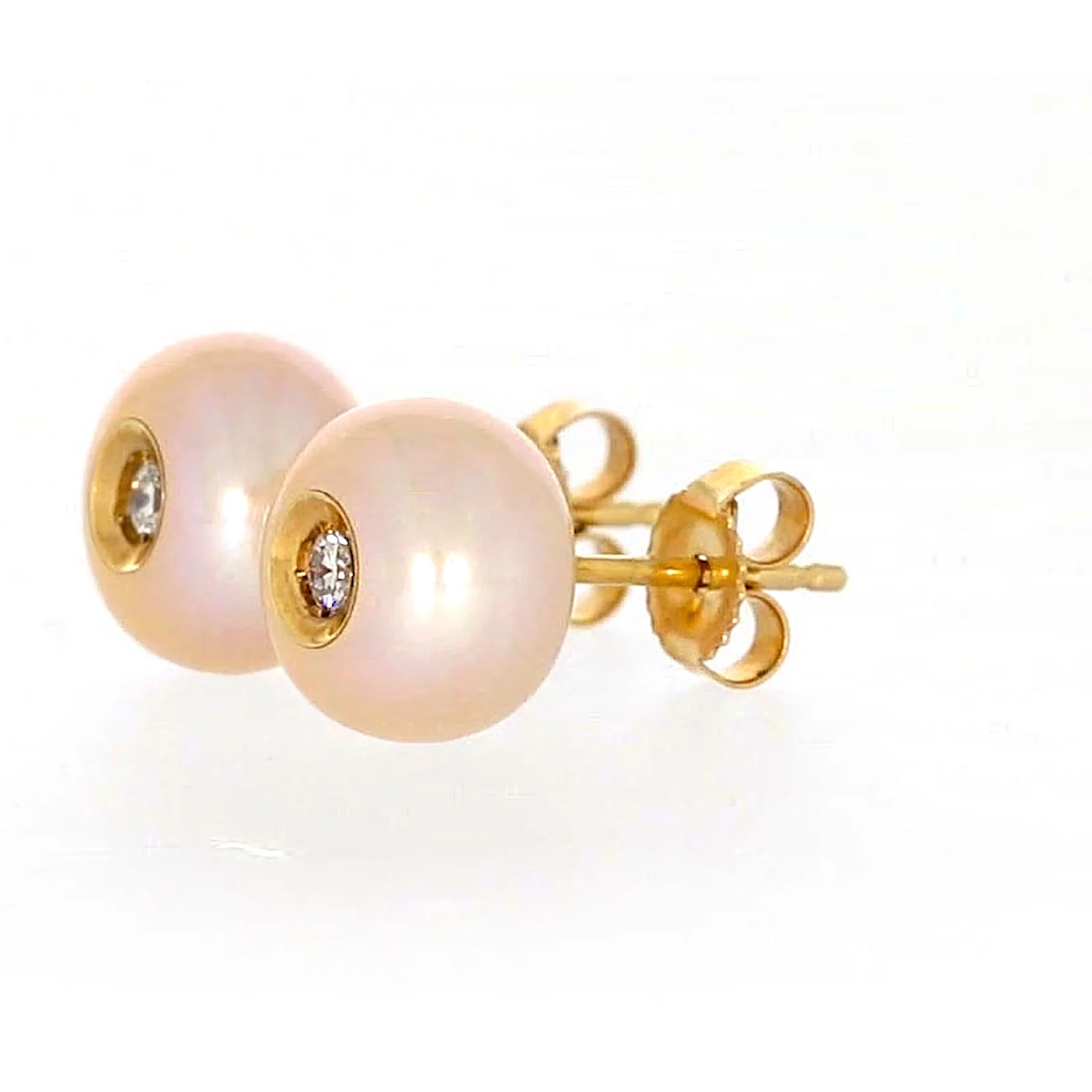 14ct Yellow Gold Freshwater Pearl & Diamond Set Stud Earrings - Image 13