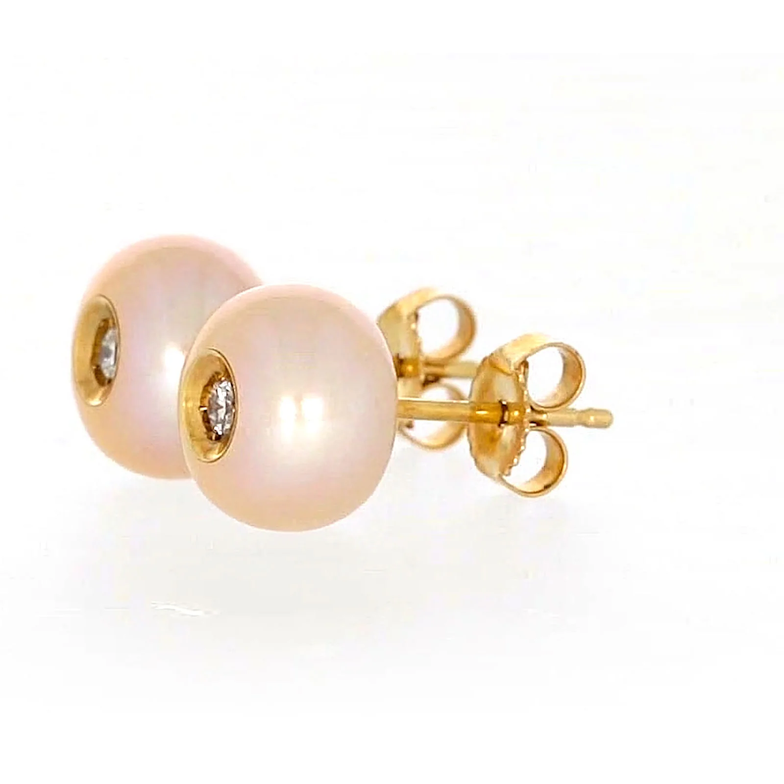 14ct Yellow Gold Freshwater Pearl & Diamond Set Stud Earrings - Image 14