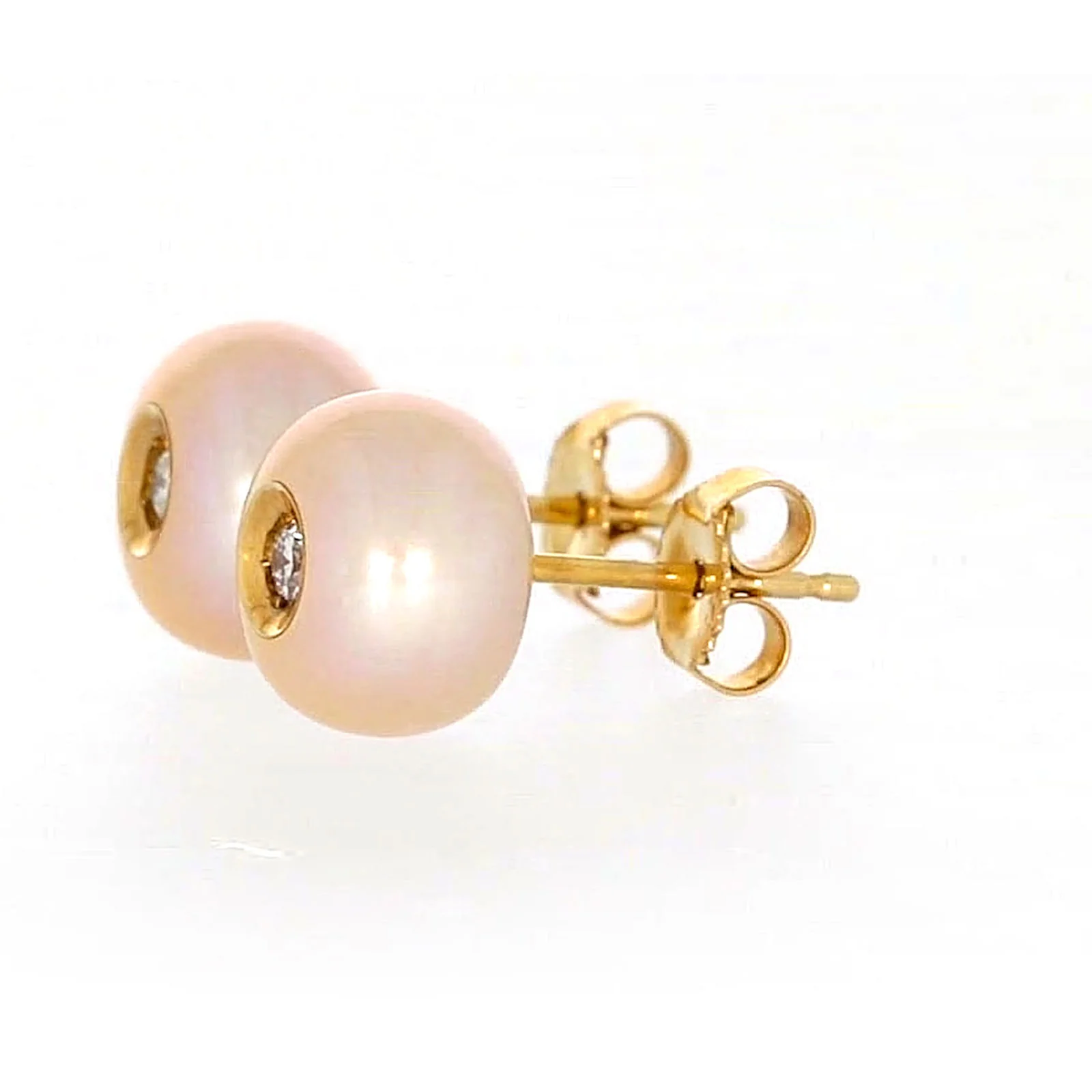 14ct Yellow Gold Freshwater Pearl & Diamond Set Stud Earrings - Image 15