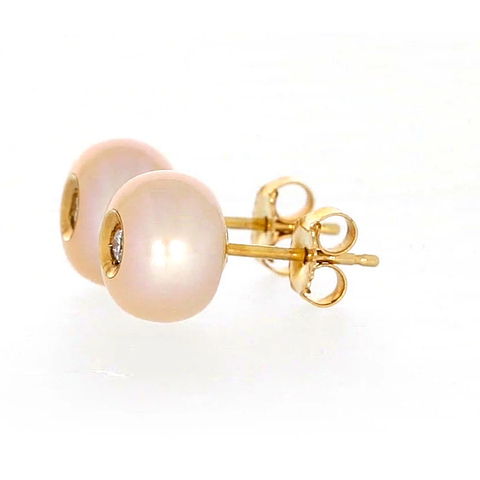 14ct Yellow Gold Freshwater Pearl & Diamond Set Stud Earrings - Image 16