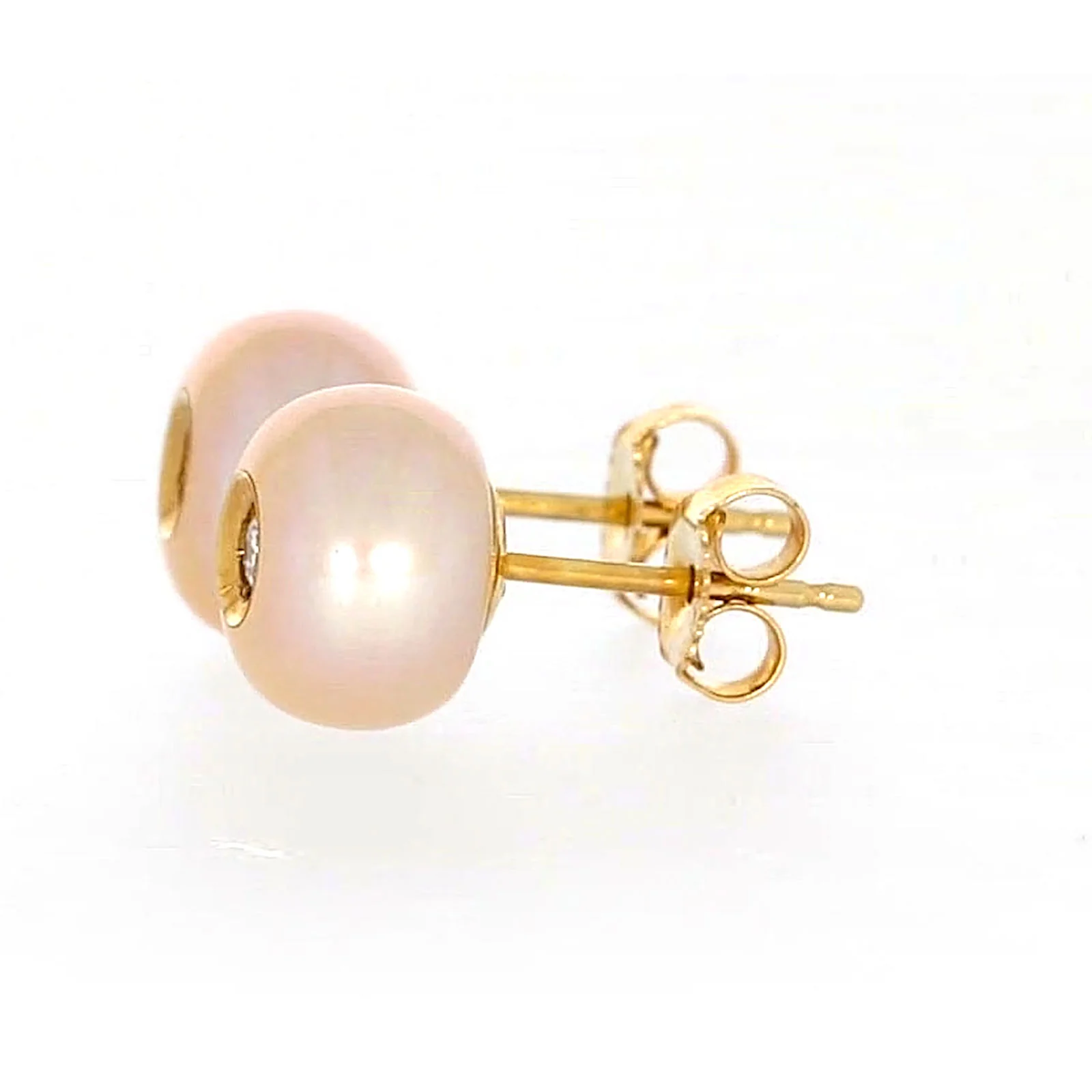 14ct Yellow Gold Freshwater Pearl & Diamond Set Stud Earrings - Image 17