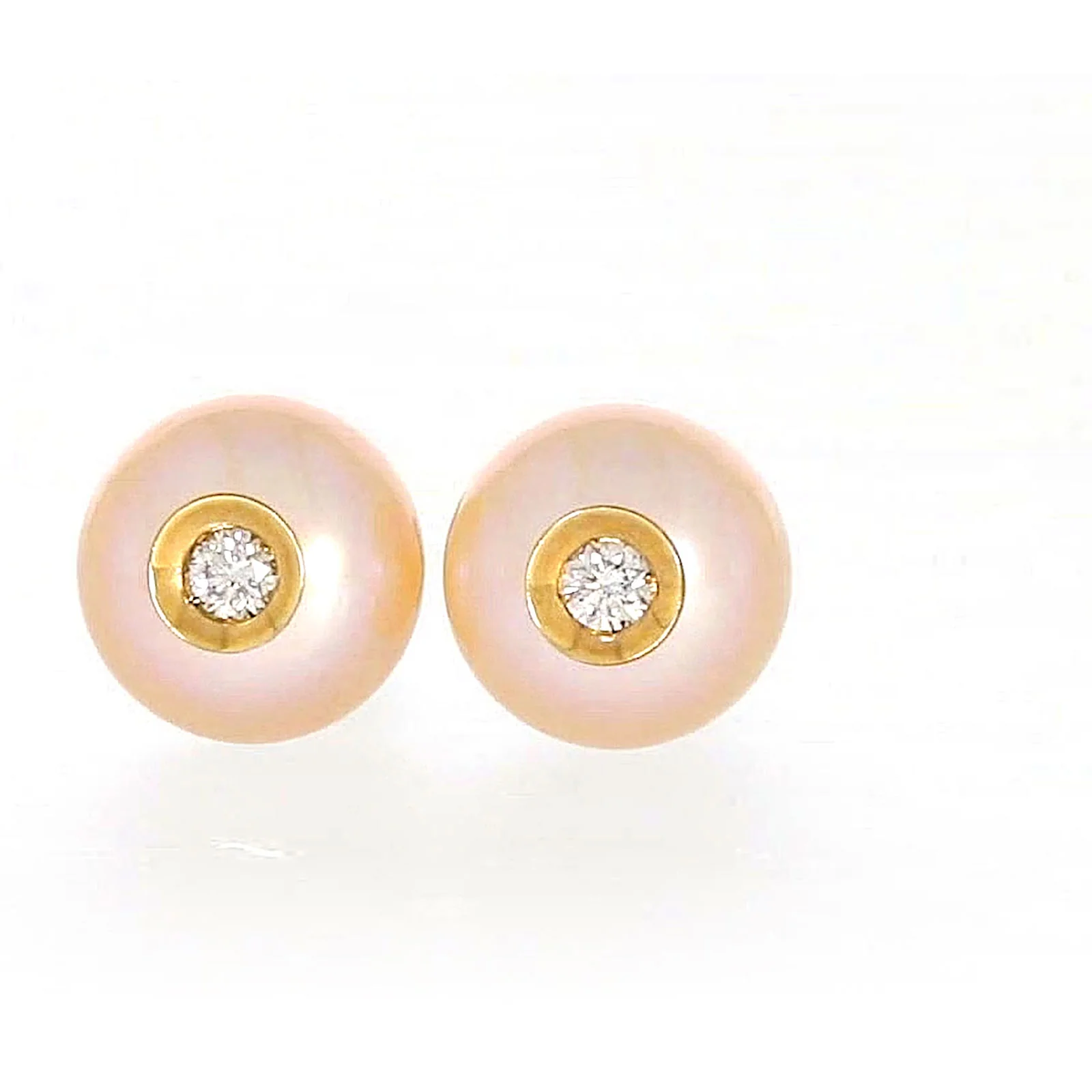 14ct Yellow Gold Freshwater Pearl & Diamond Set Stud Earrings - Image 3