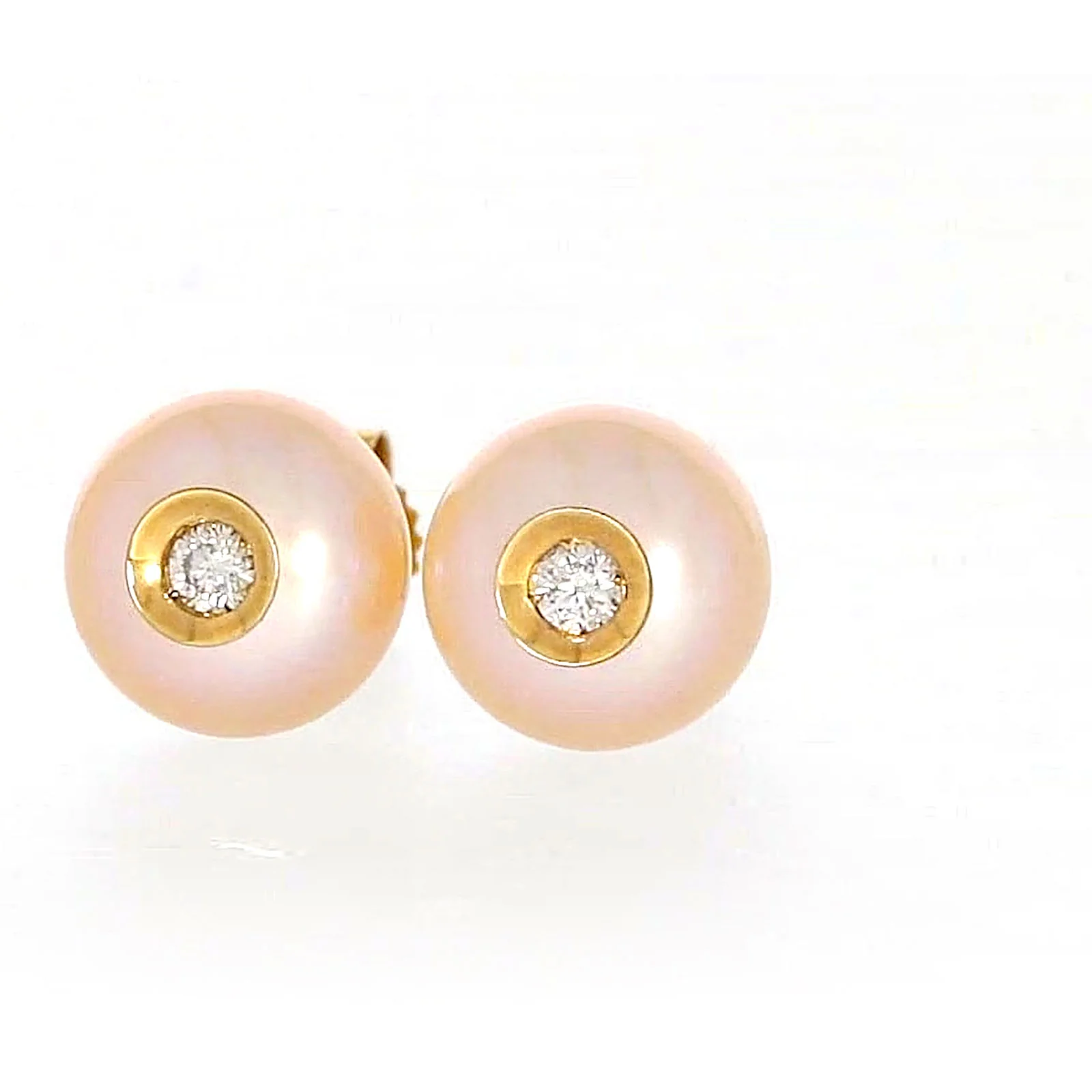 14ct Yellow Gold Freshwater Pearl & Diamond Set Stud Earrings - Image 4