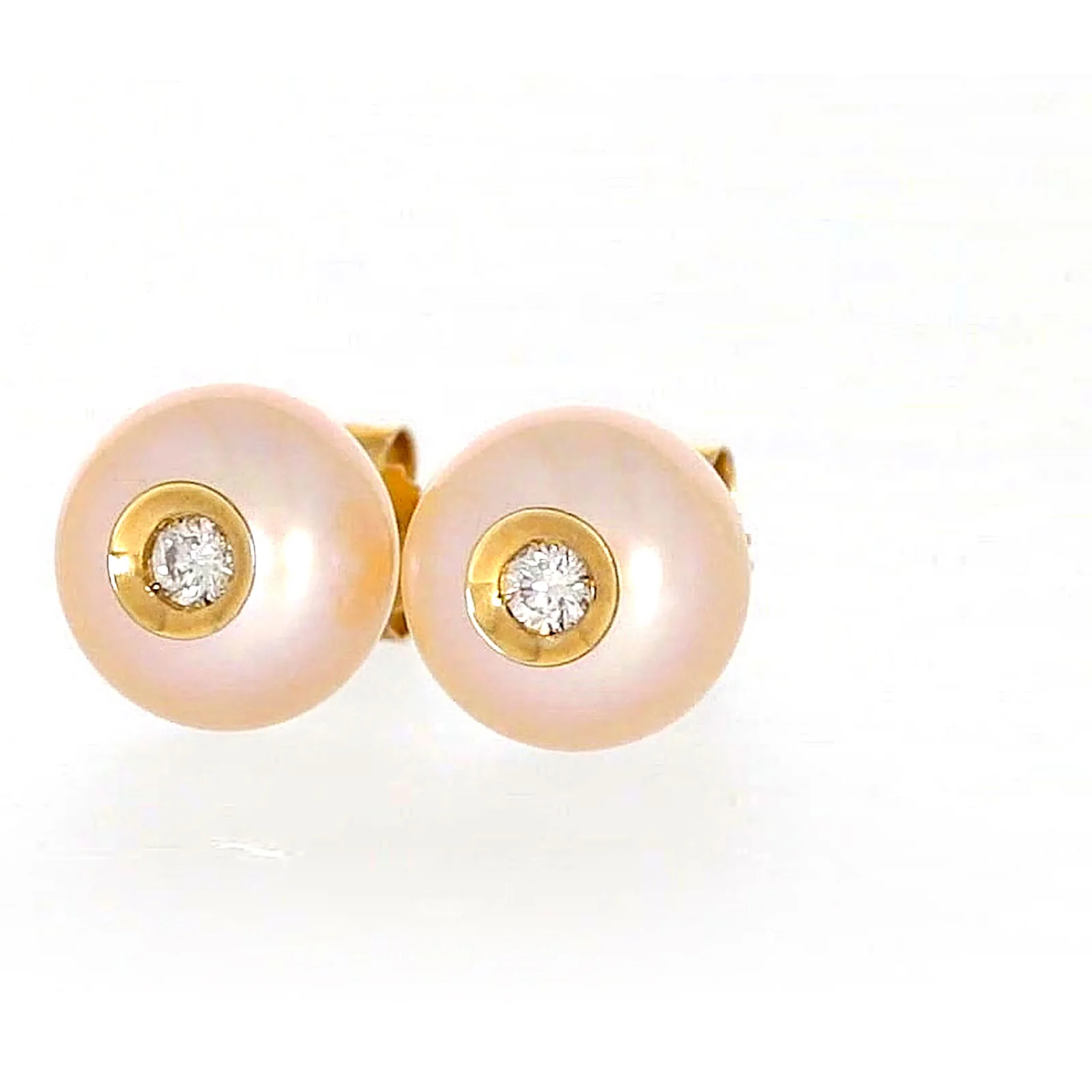 14ct Yellow Gold Freshwater Pearl & Diamond Set Stud Earrings - Image 5