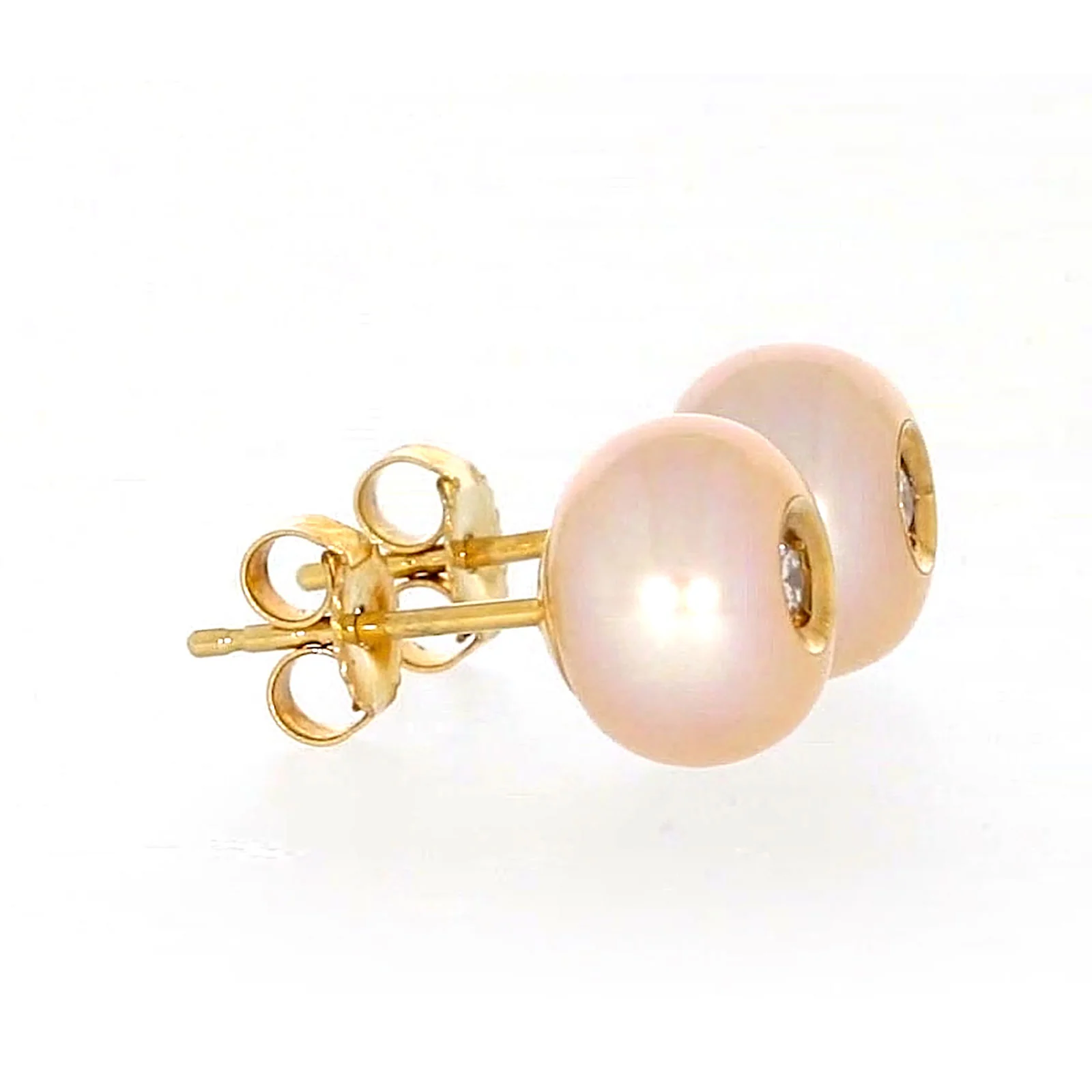 14ct Yellow Gold Freshwater Pearl & Diamond Set Stud Earrings - Image 59