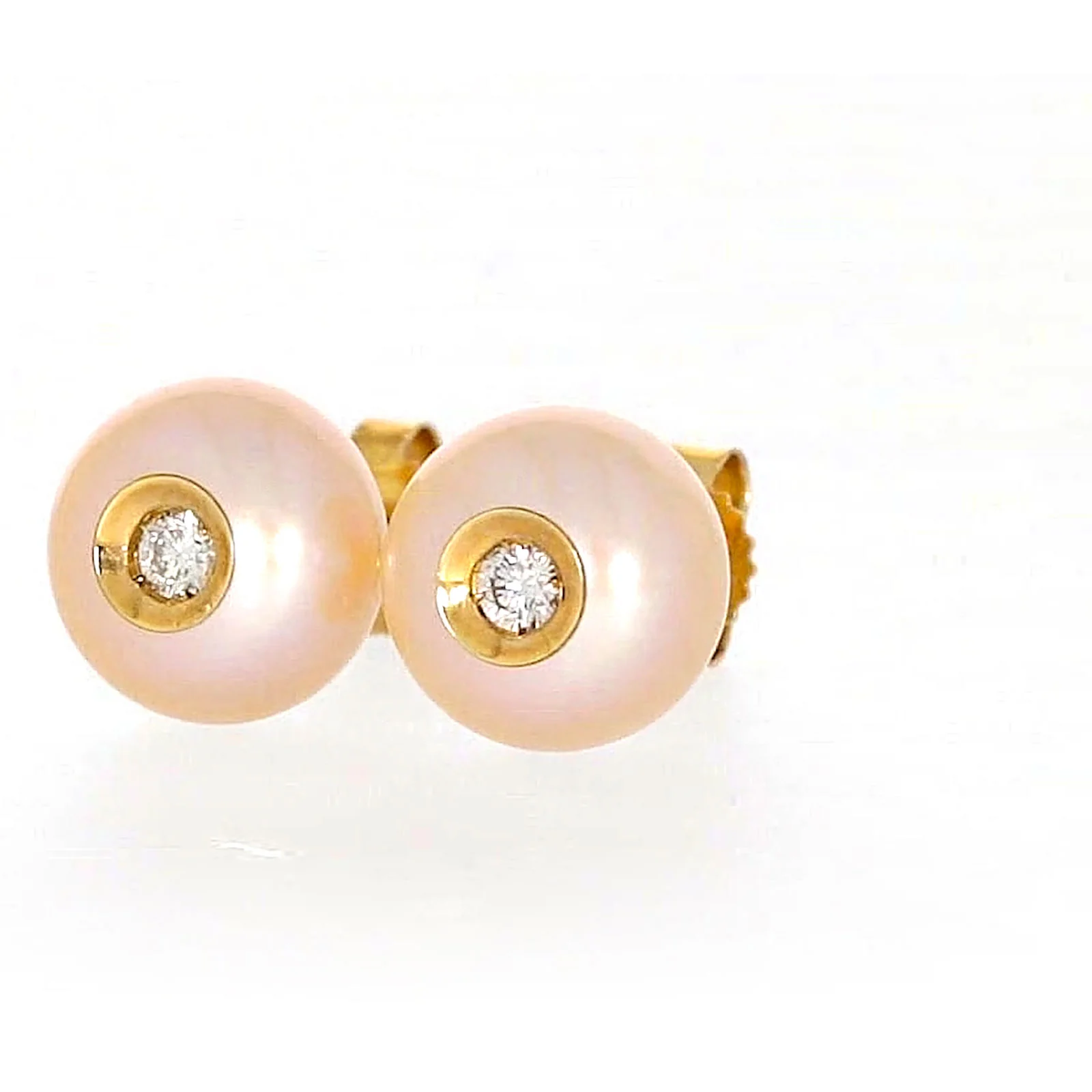 14ct Yellow Gold Freshwater Pearl & Diamond Set Stud Earrings - Image 6