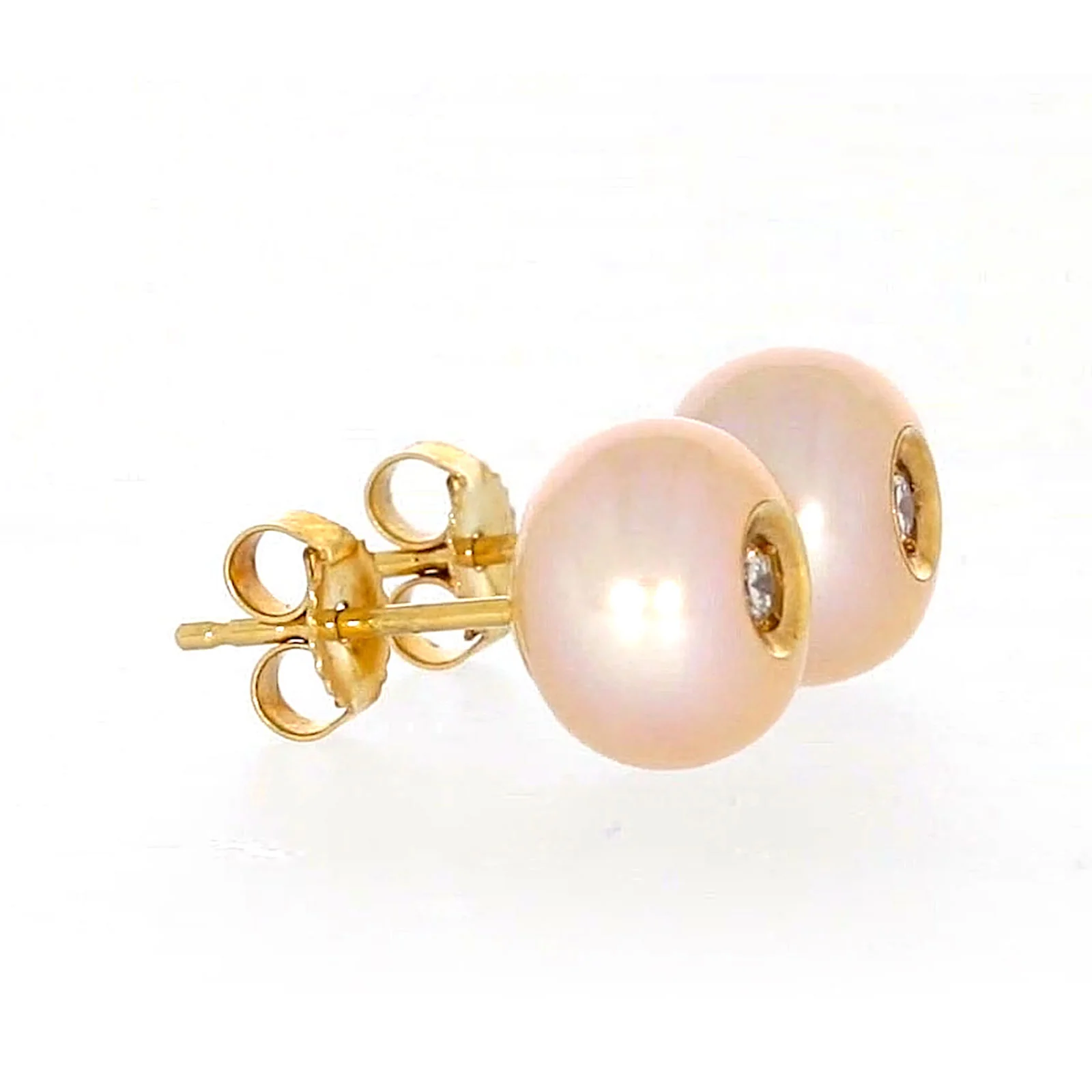 14ct Yellow Gold Freshwater Pearl & Diamond Set Stud Earrings - Image 60