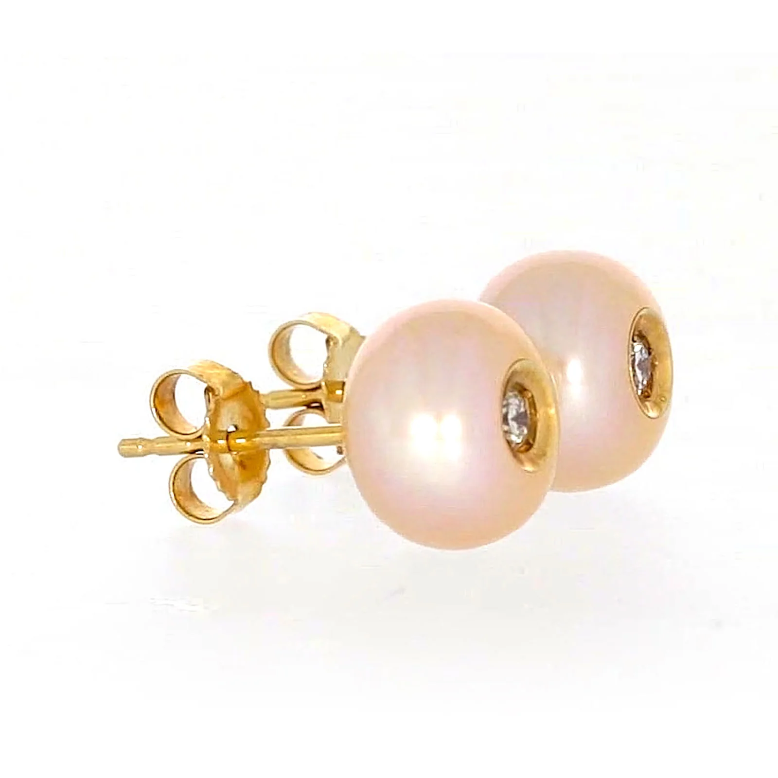 14ct Yellow Gold Freshwater Pearl & Diamond Set Stud Earrings - Image 61