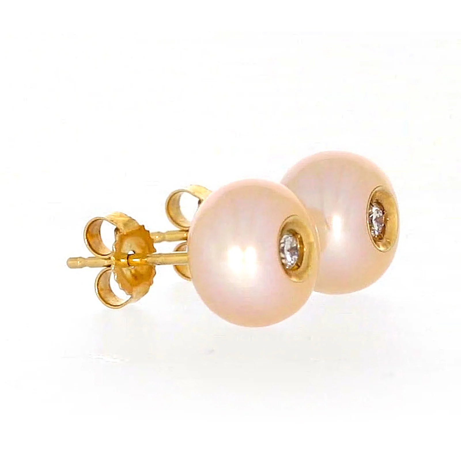 14ct Yellow Gold Freshwater Pearl & Diamond Set Stud Earrings - Image 62