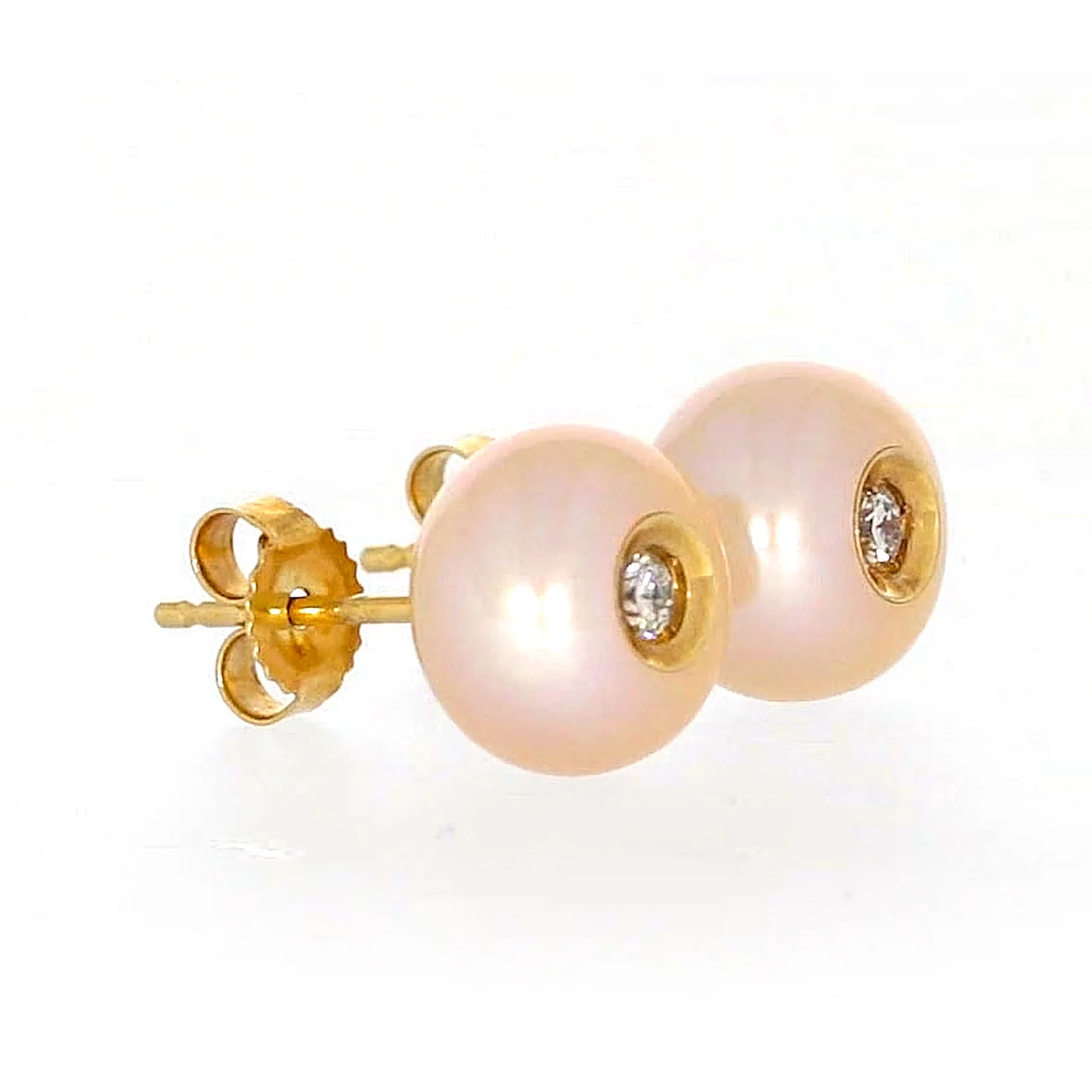 14ct Yellow Gold Freshwater Pearl & Diamond Set Stud Earrings - Image 63