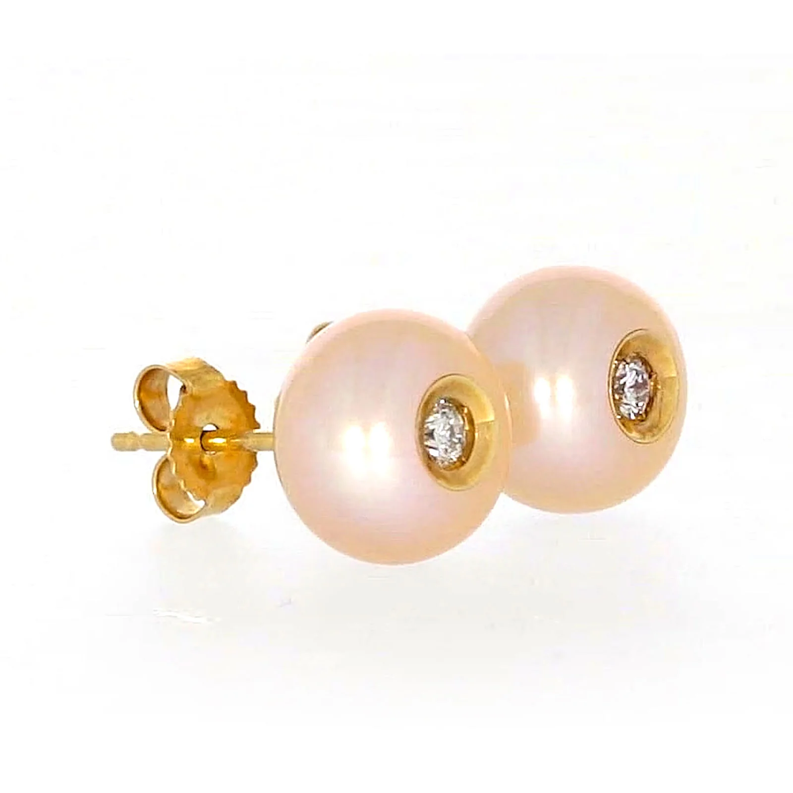 14ct Yellow Gold Freshwater Pearl & Diamond Set Stud Earrings - Image 64