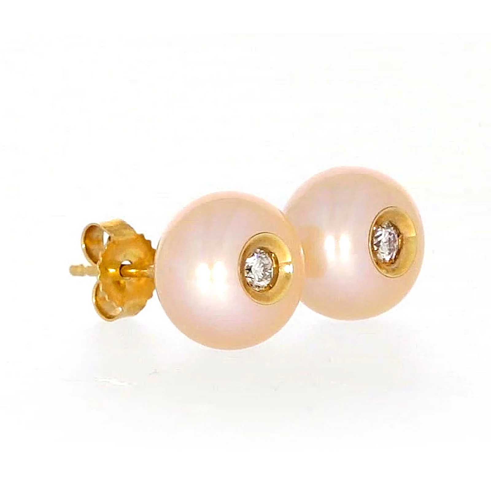 14ct Yellow Gold Freshwater Pearl & Diamond Set Stud Earrings - Image 65