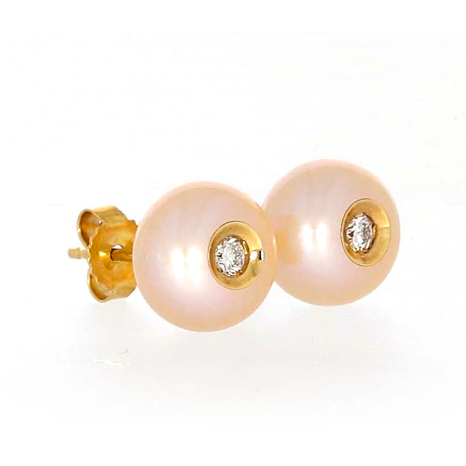 14ct Yellow Gold Freshwater Pearl & Diamond Set Stud Earrings - Image 66