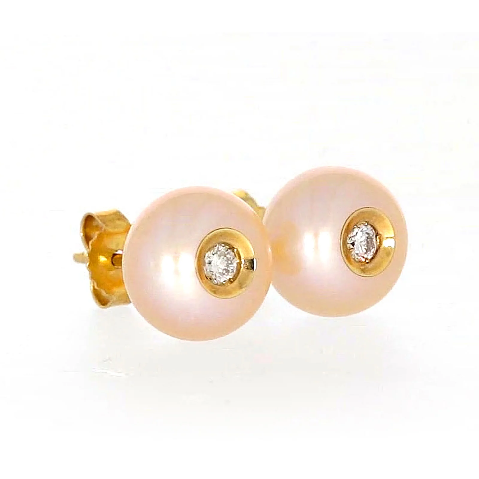 14ct Yellow Gold Freshwater Pearl & Diamond Set Stud Earrings - Image 67