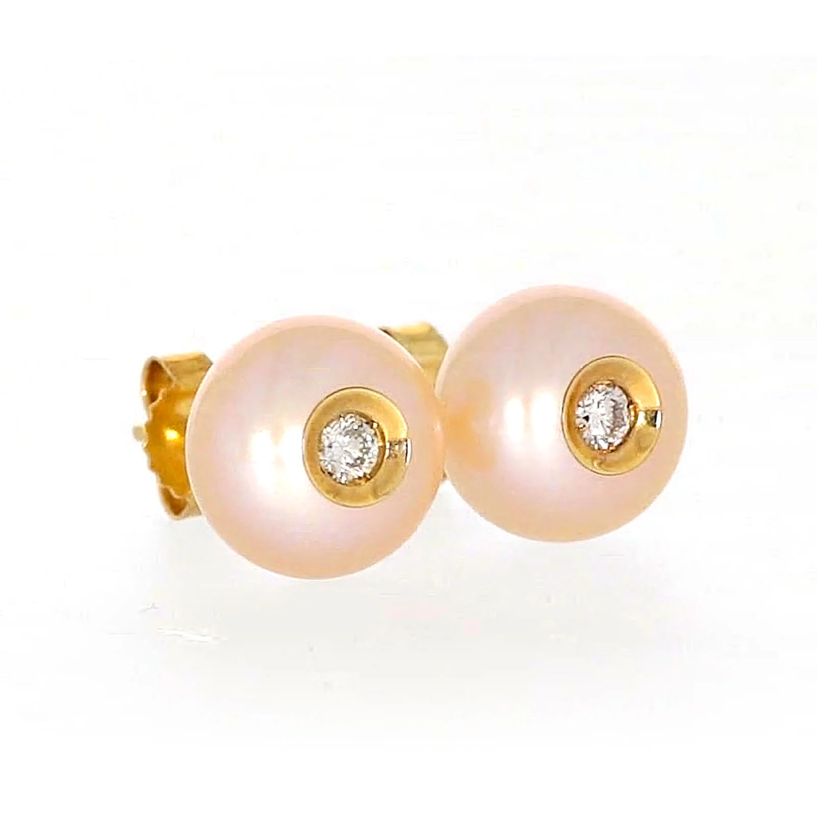 14ct Yellow Gold Freshwater Pearl & Diamond Set Stud Earrings - Image 68