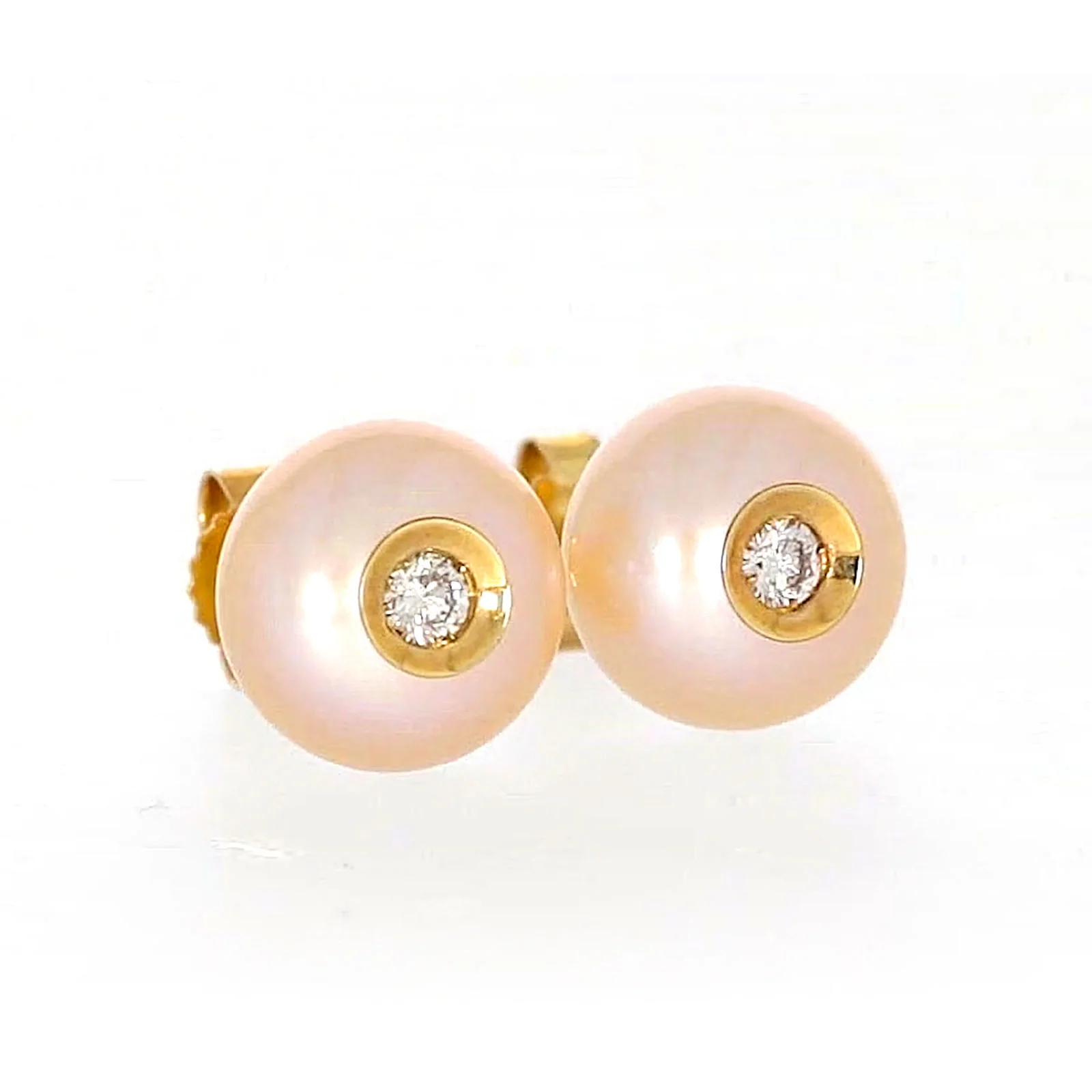 14ct Yellow Gold Freshwater Pearl & Diamond Set Stud Earrings - Image 69
