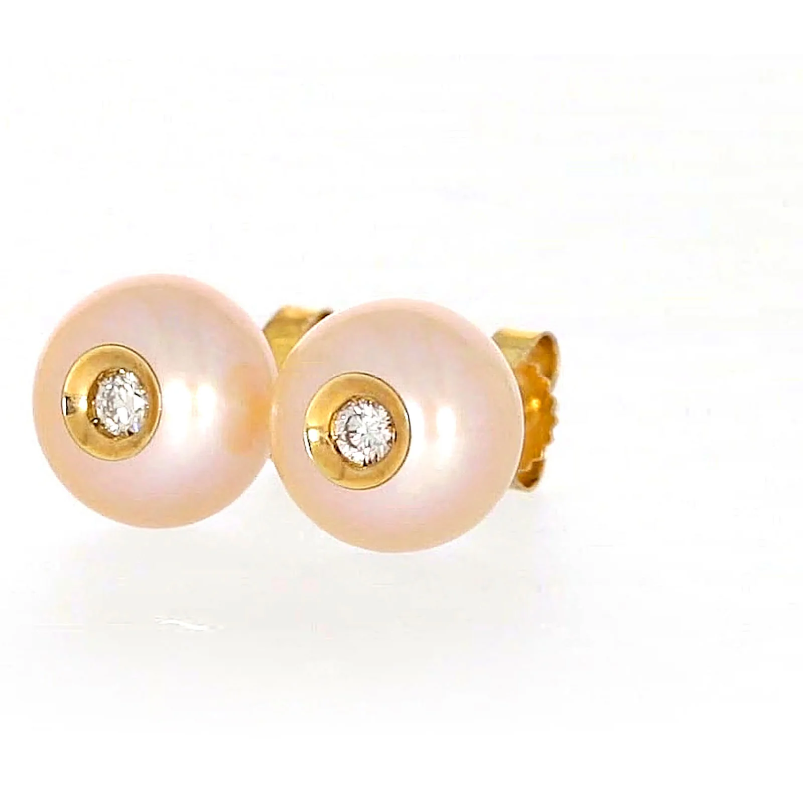 14ct Yellow Gold Freshwater Pearl & Diamond Set Stud Earrings - Image 7