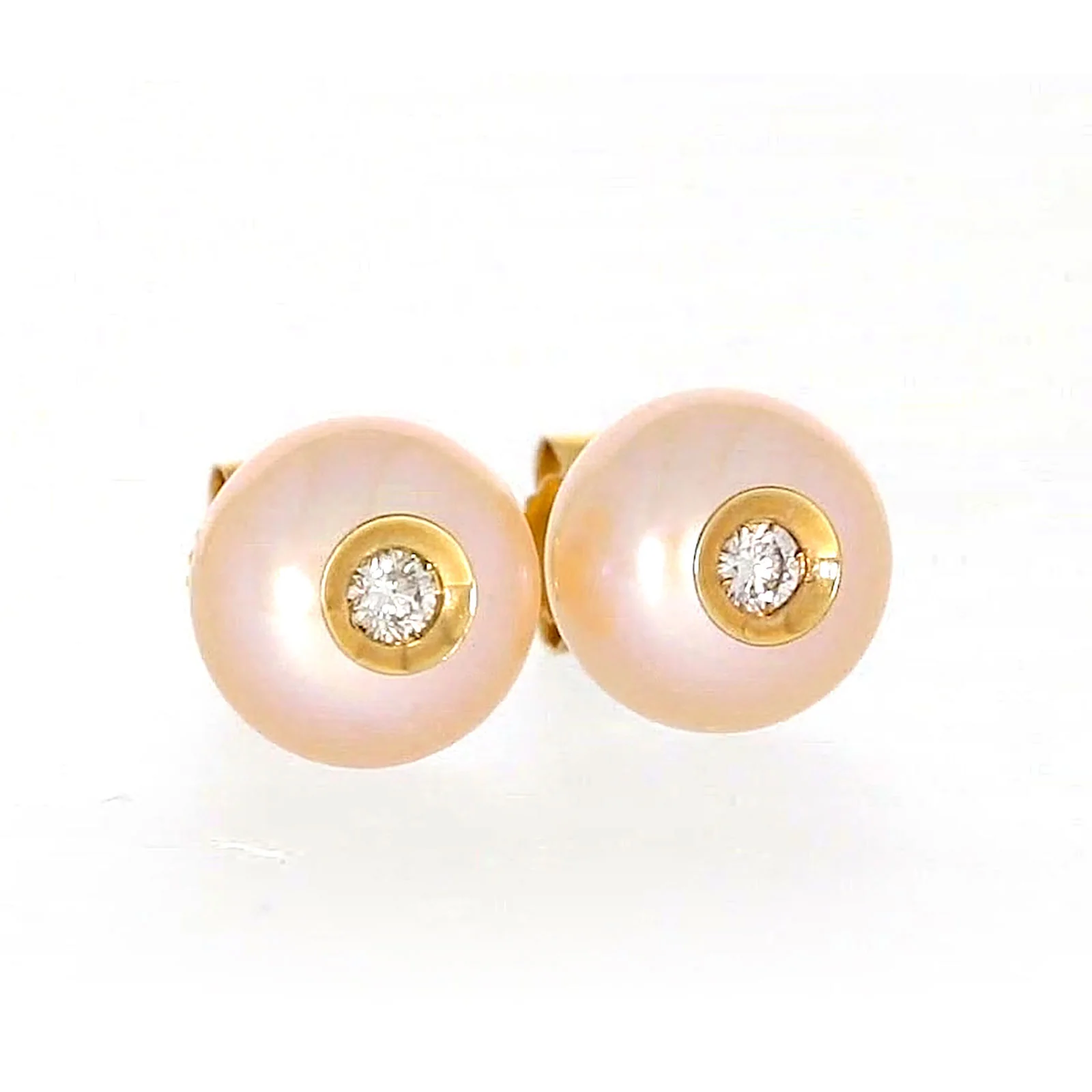 14ct Yellow Gold Freshwater Pearl & Diamond Set Stud Earrings - Image 70