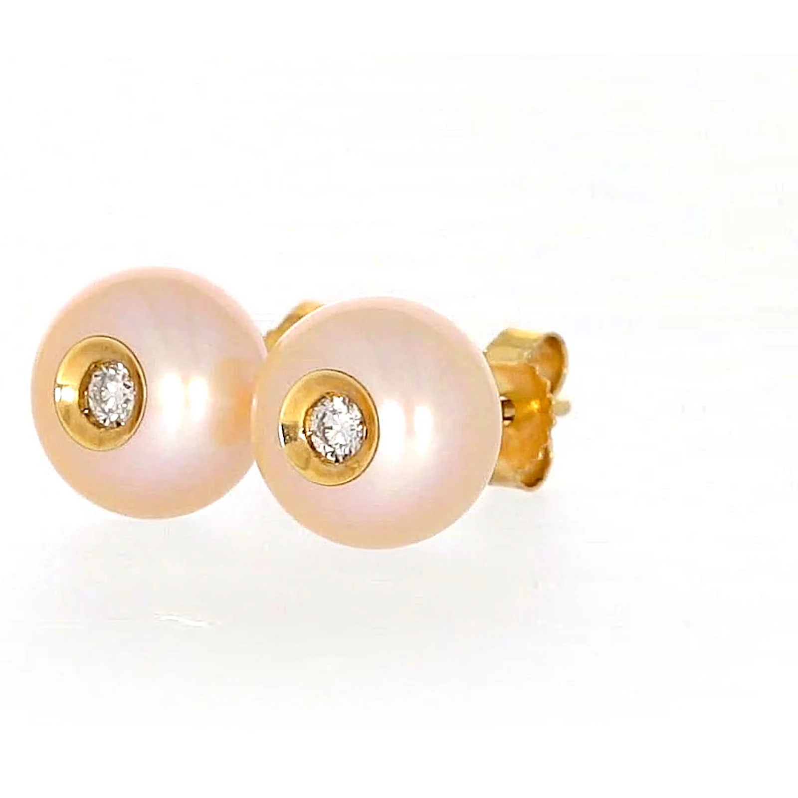 14ct Yellow Gold Freshwater Pearl & Diamond Set Stud Earrings - Image 8