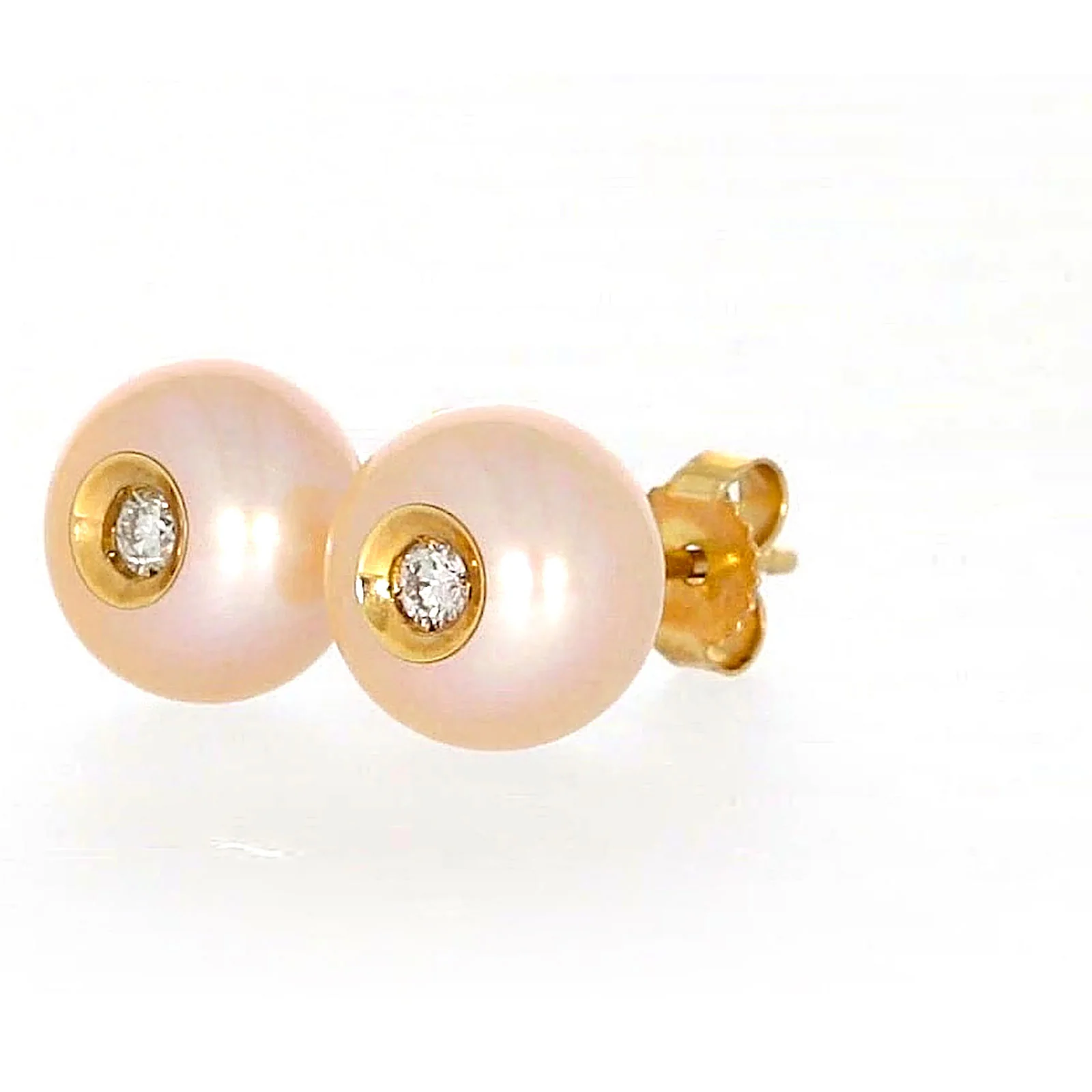 14ct Yellow Gold Freshwater Pearl & Diamond Set Stud Earrings - Image 9