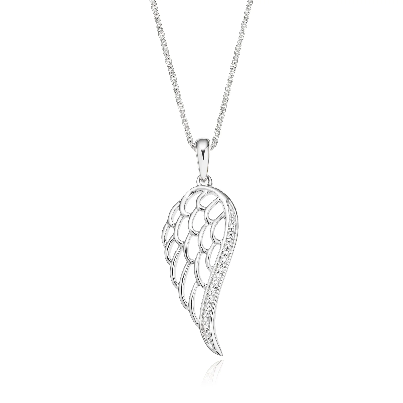 Sterling Silver Diamond Set Angel Wing Pendant